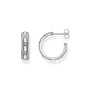 Hoop earrings Crocodile shell structure silver blackened
