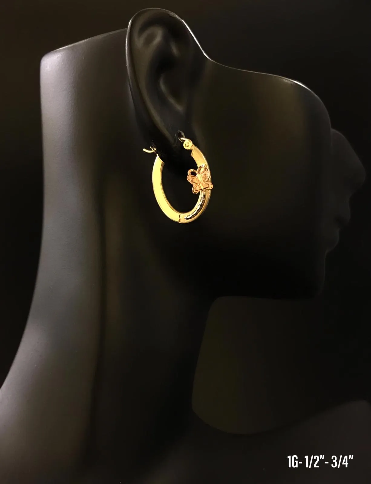 Hoop with butterfly earrings 10K solid gold