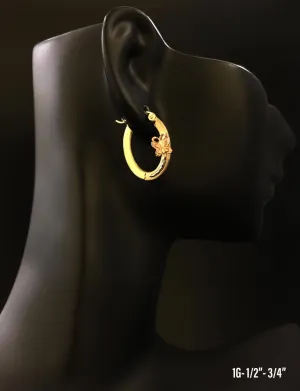 Hoop with butterfly earrings 10K solid gold