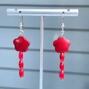 Howlite Flowers and Gemstone Earrings