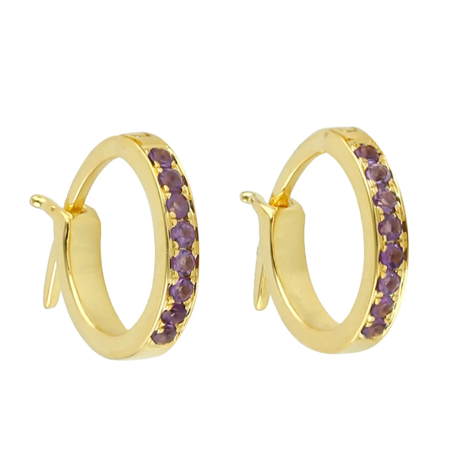 Huggie Earrings Amethyst 10k Yellow Gold Jewelry February Birthstone Jewelry
