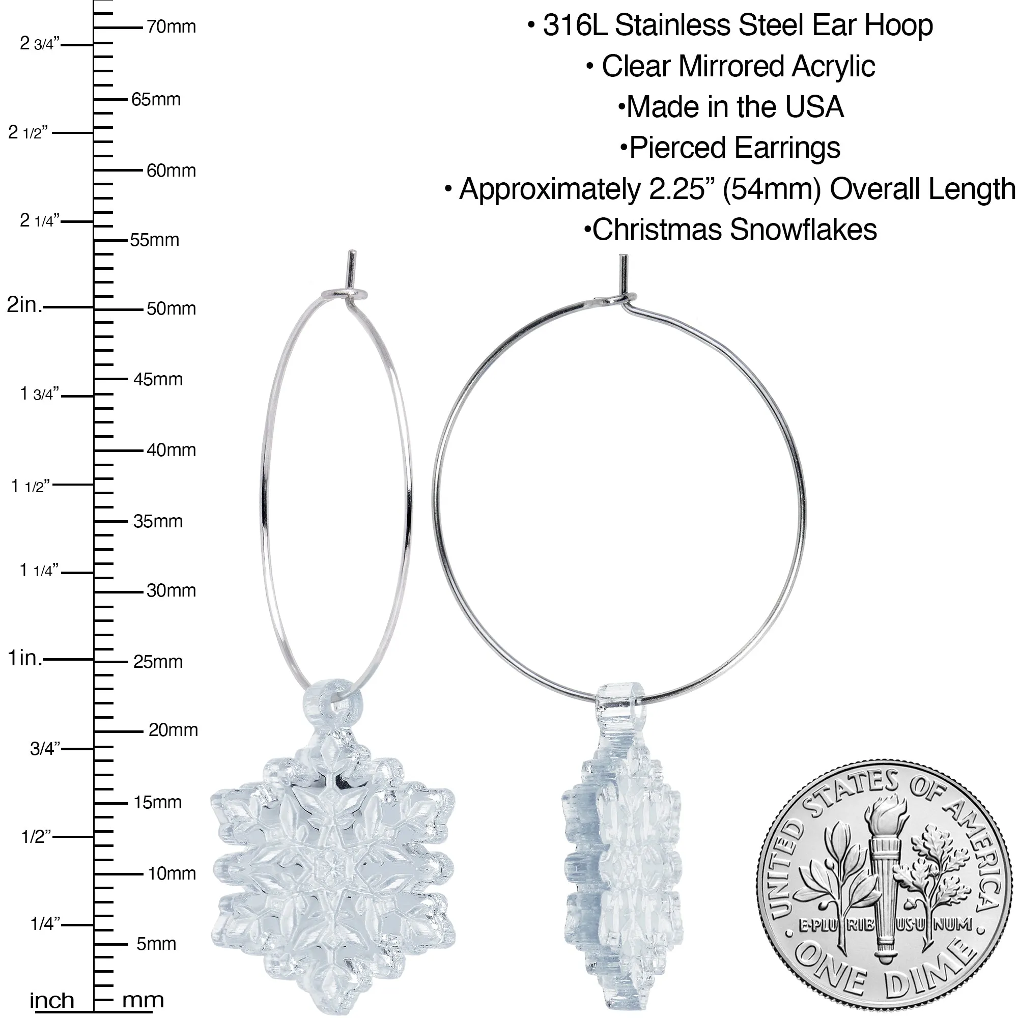 Ice Clear Winter Snowflake Hoop Earrings