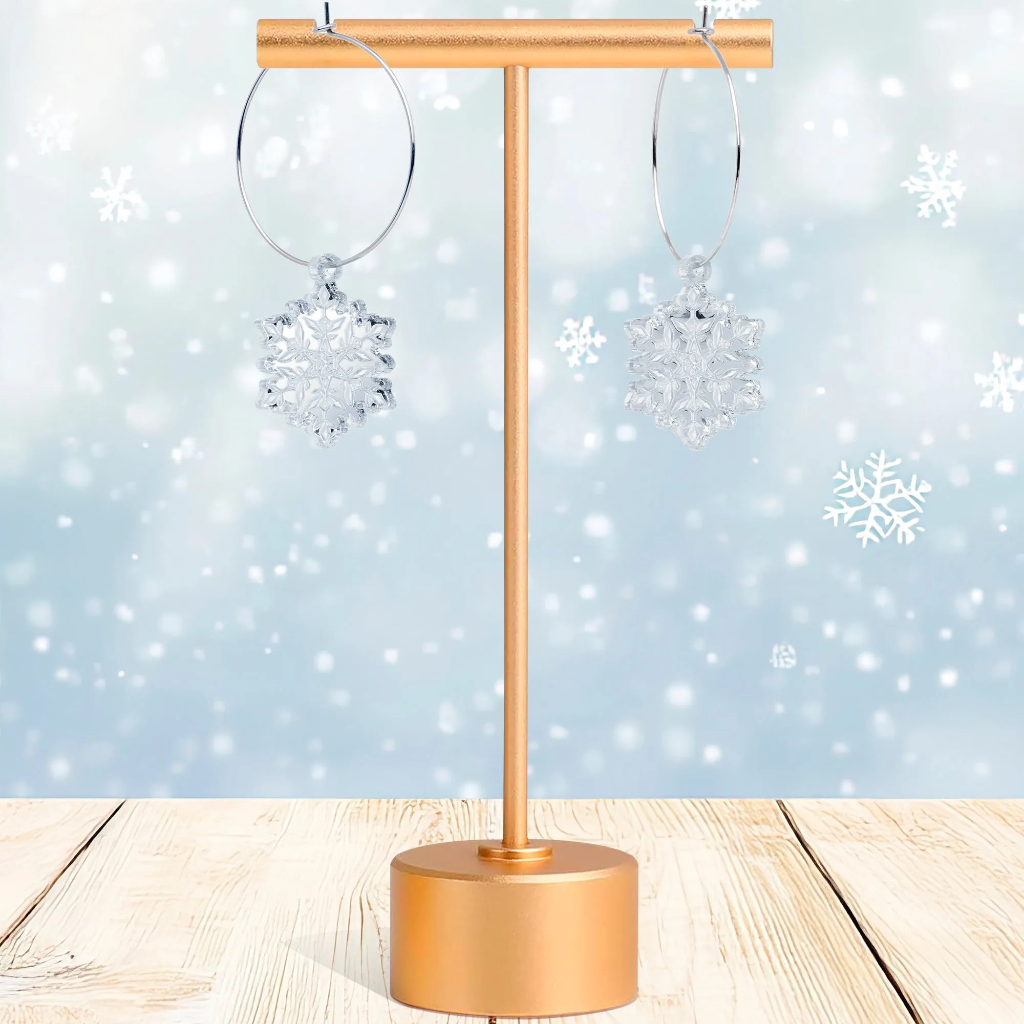 Ice Clear Winter Snowflake Hoop Earrings