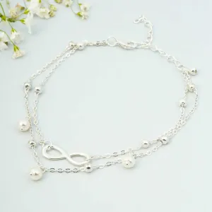 Infinity Beaded Silver Layered Anklet