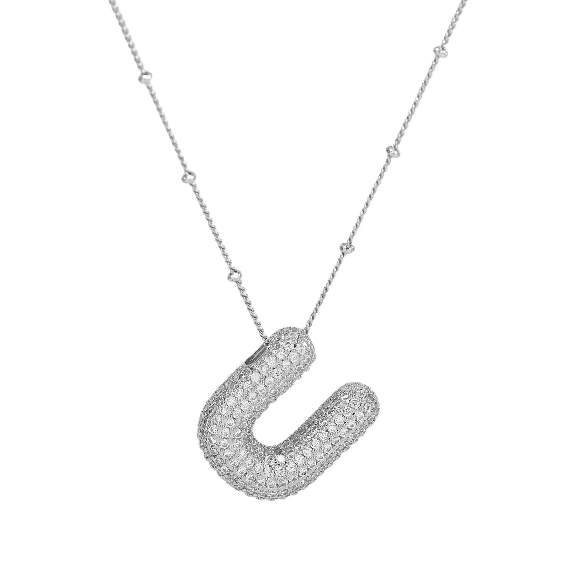 Initial CZ Balloon Bubble Sterling Silver Necklace: C