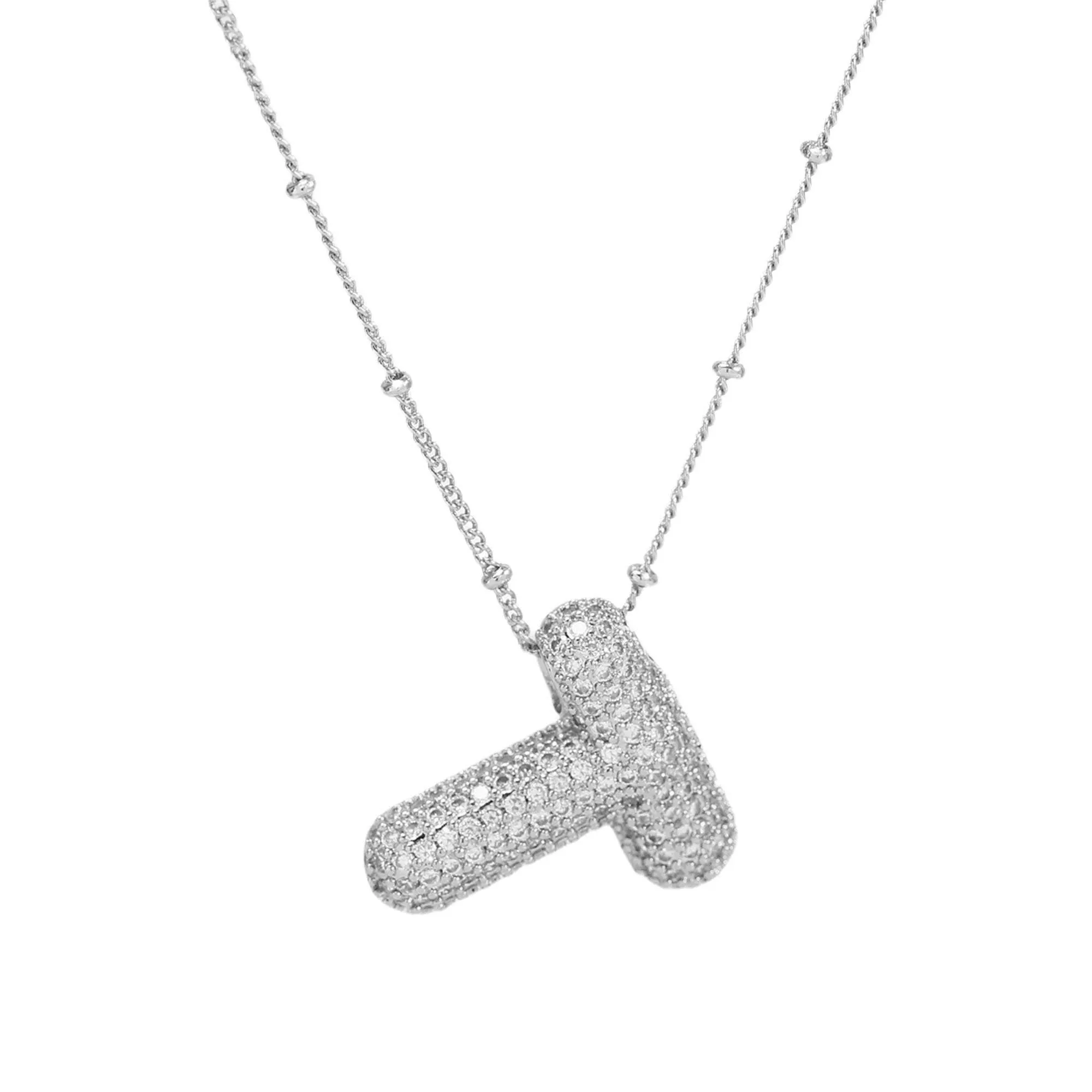 Initial CZ Balloon Bubble Sterling Silver Necklace: C