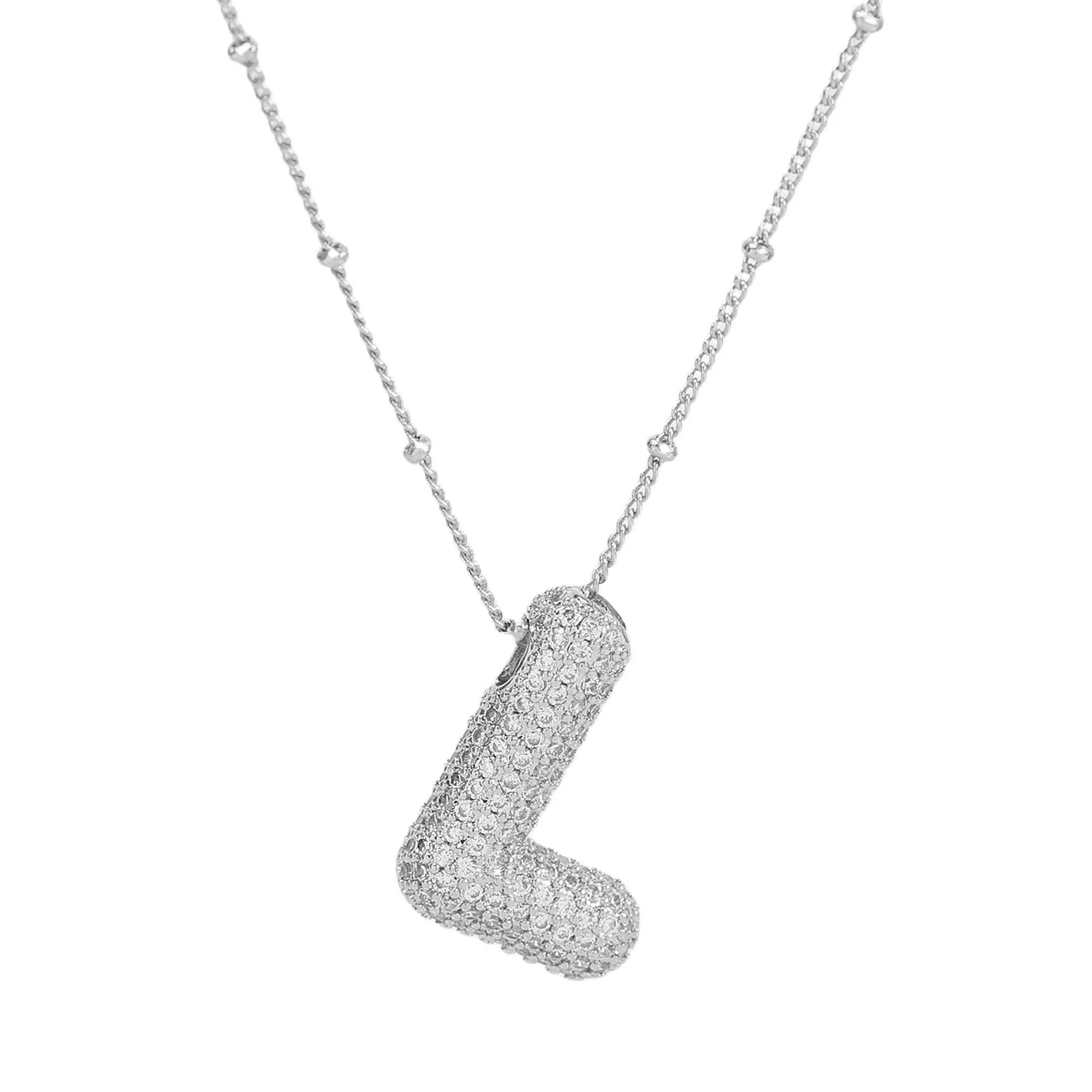 Initial CZ Balloon Bubble Sterling Silver Necklace: C