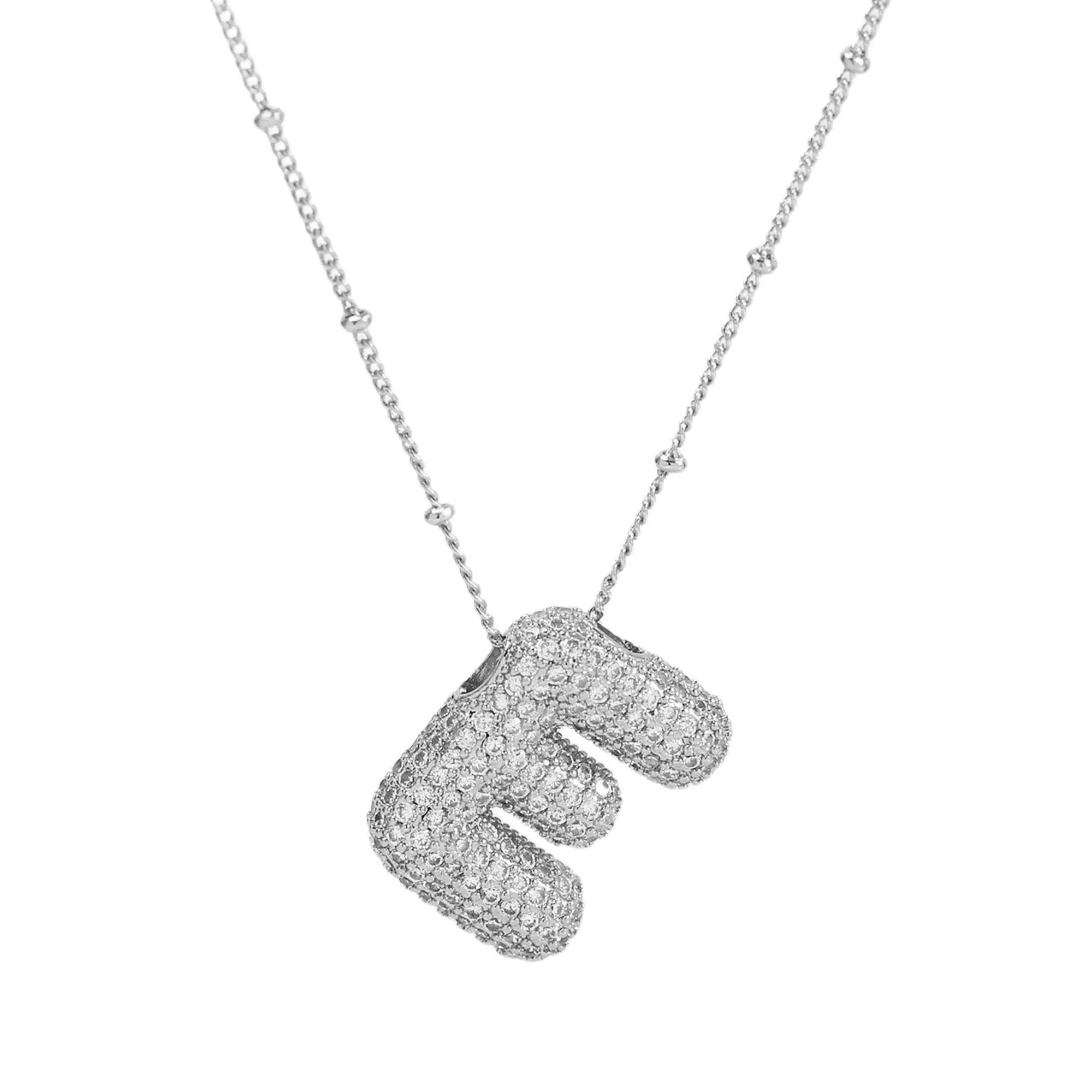 Initial CZ Balloon Bubble Sterling Silver Necklace: C