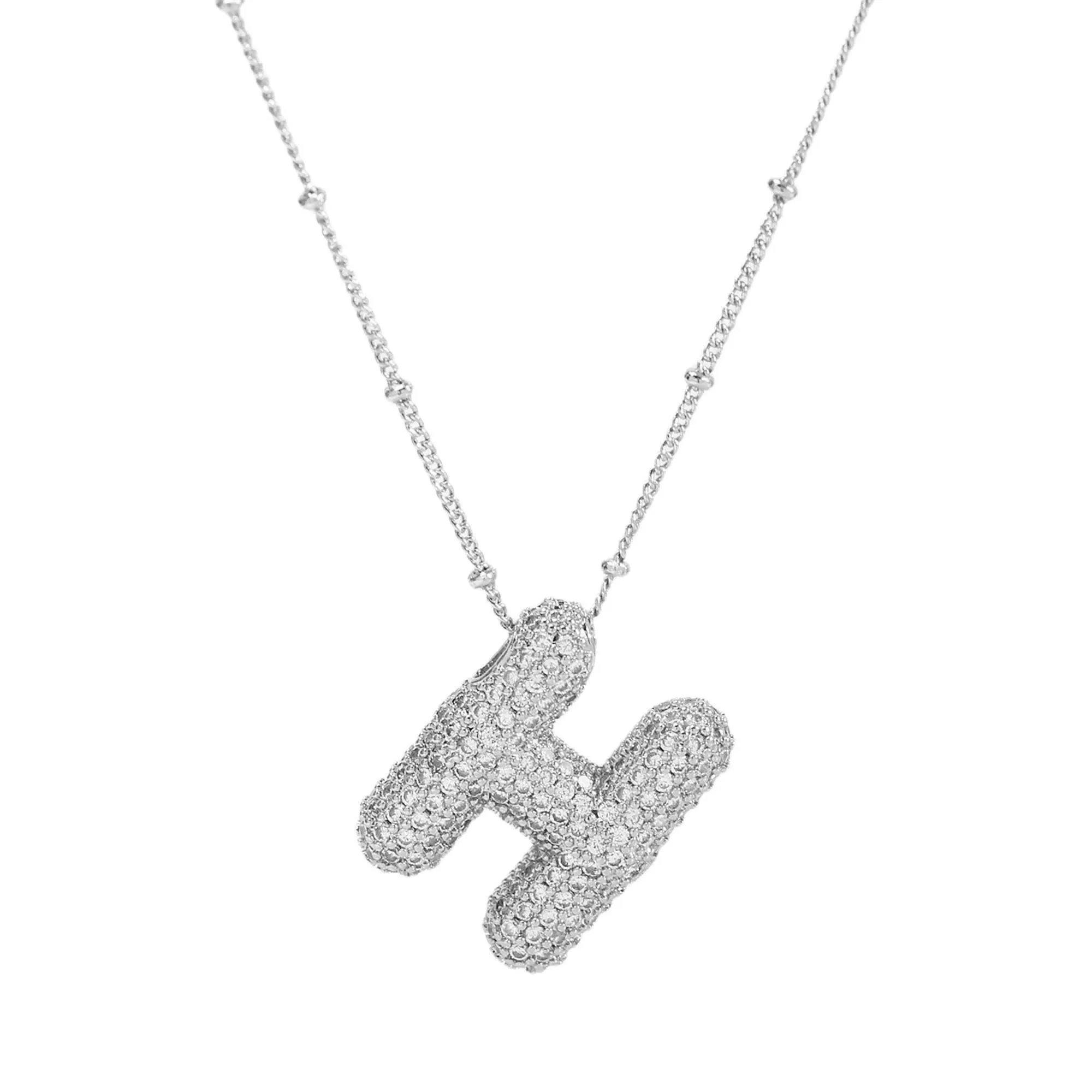 Initial CZ Balloon Bubble Sterling Silver Necklace: C