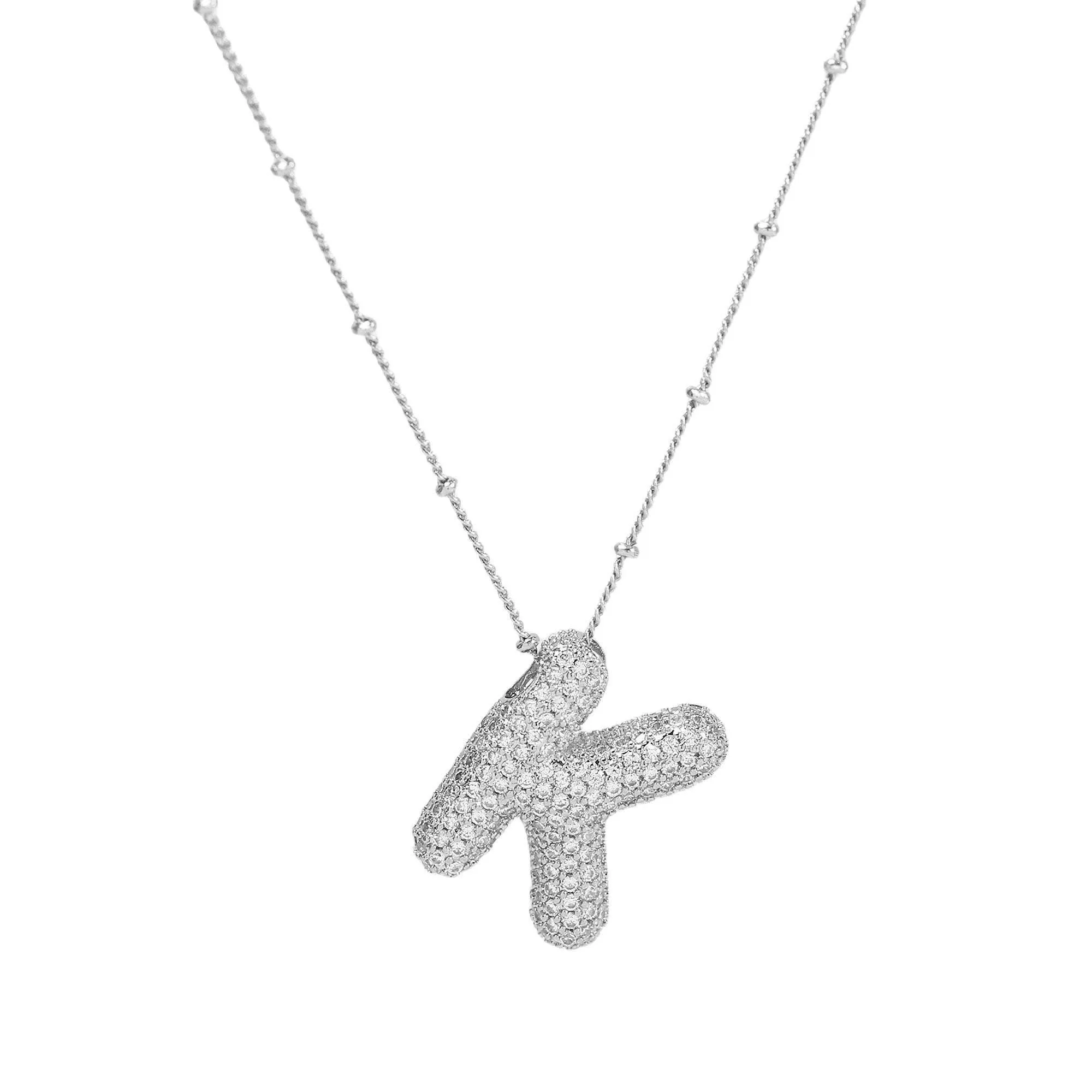 Initial CZ Balloon Bubble Sterling Silver Necklace: C