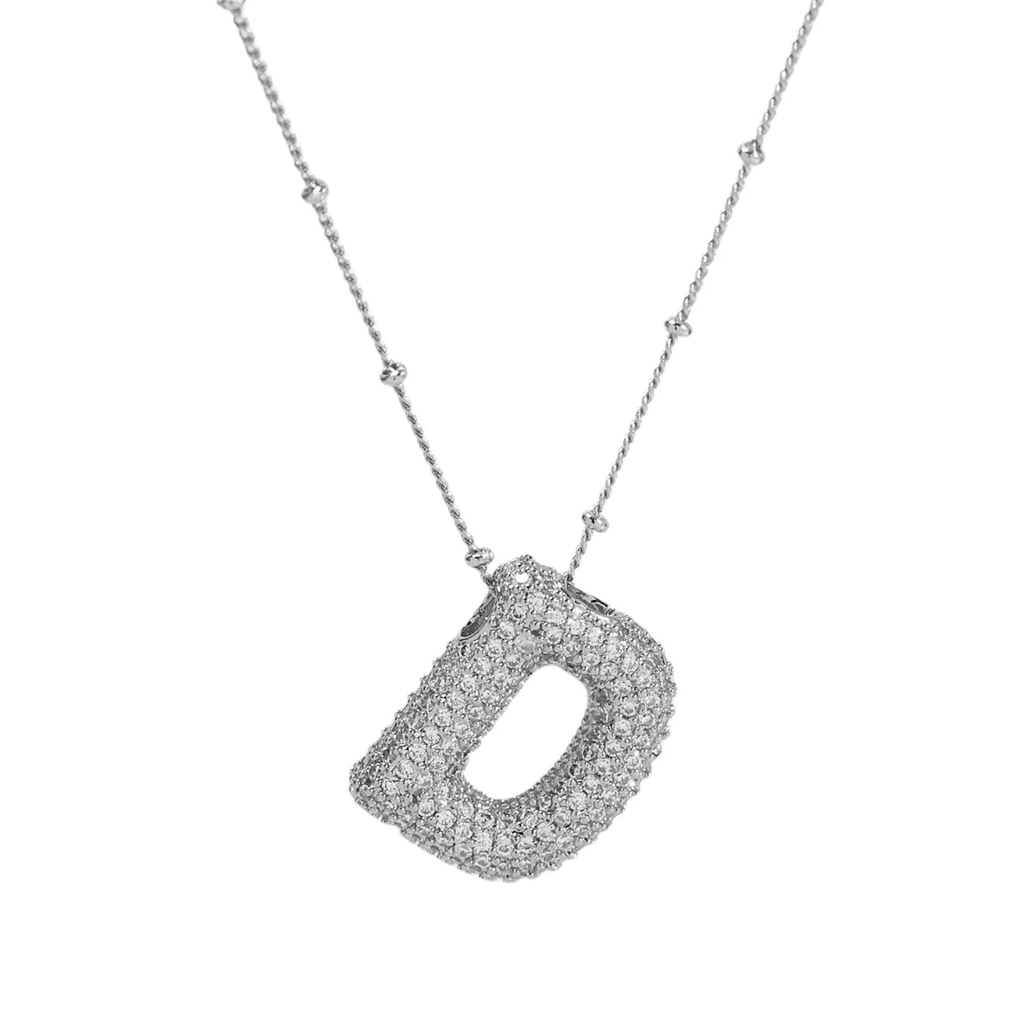 Initial CZ Balloon Bubble Sterling Silver Necklace: C
