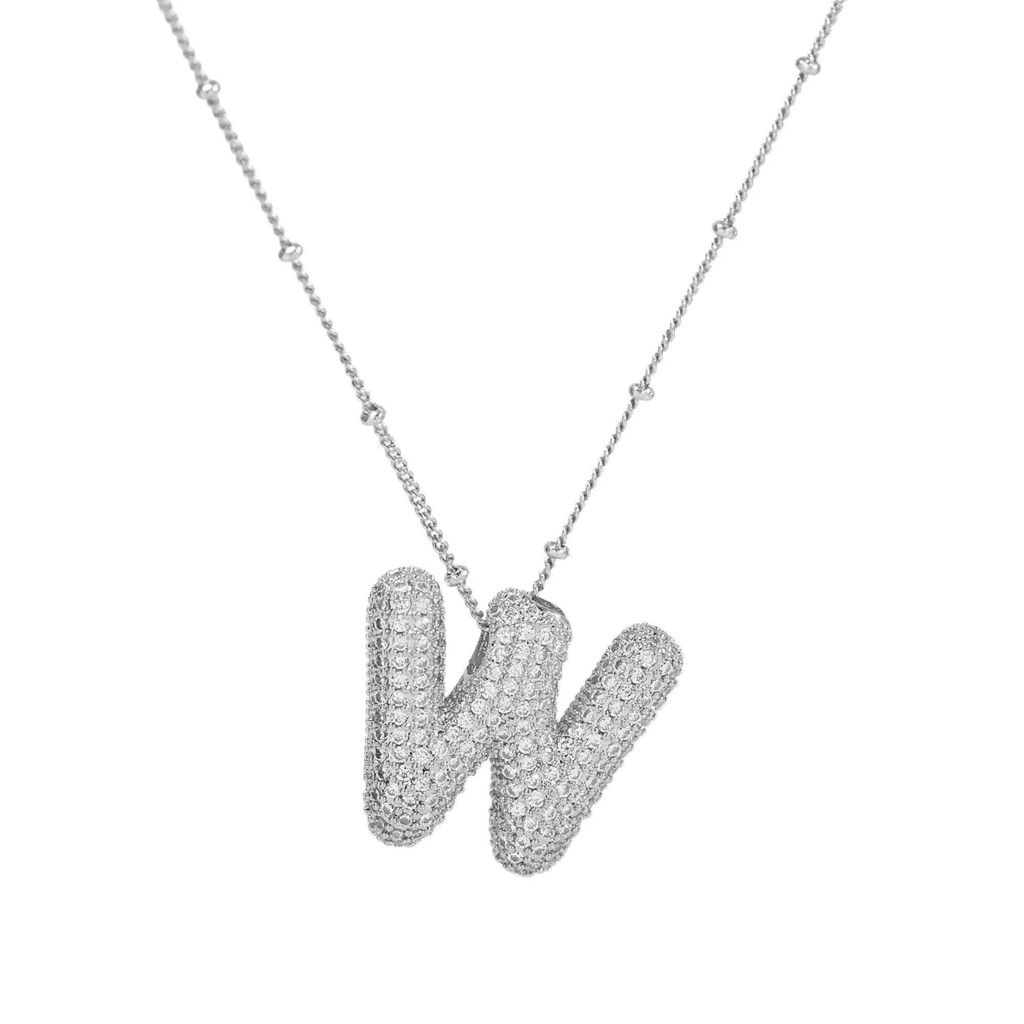 Initial CZ Balloon Bubble Sterling Silver Necklace: C