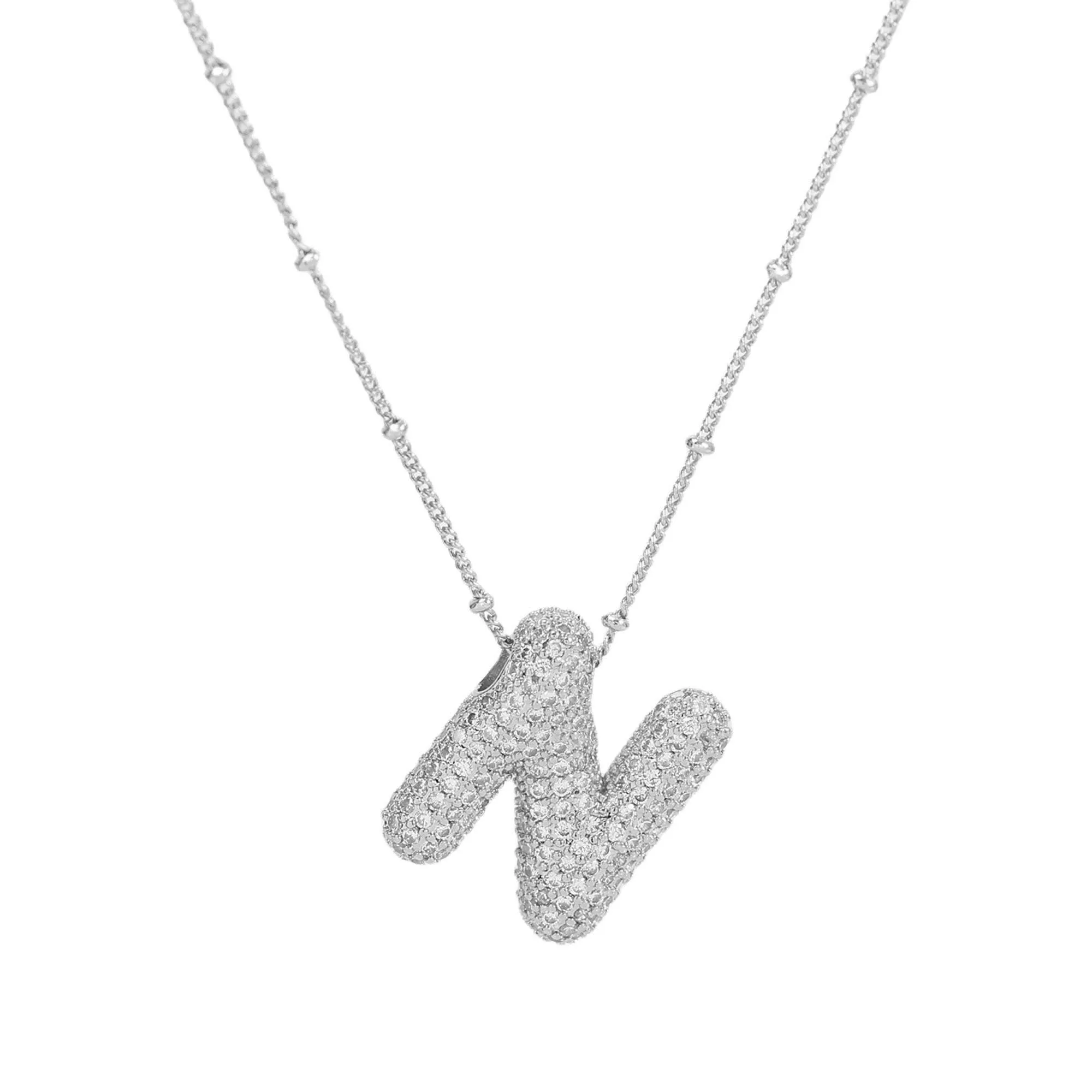 Initial CZ Balloon Bubble Sterling Silver Necklace: C