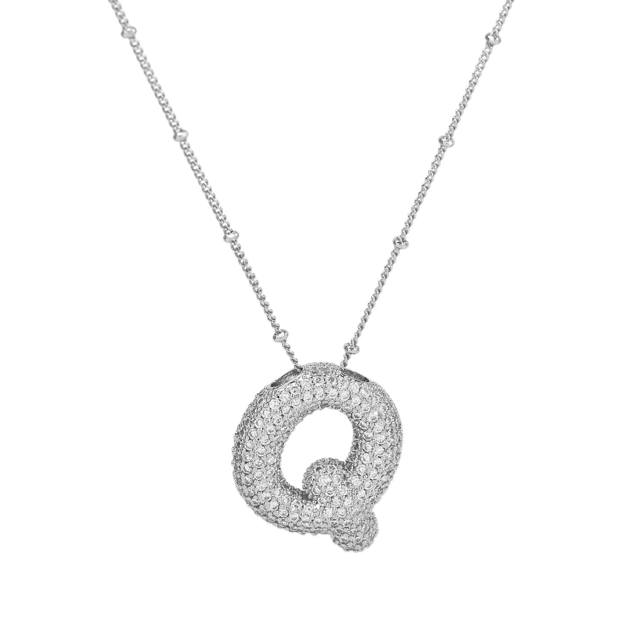 Initial CZ Balloon Bubble Sterling Silver Necklace: C
