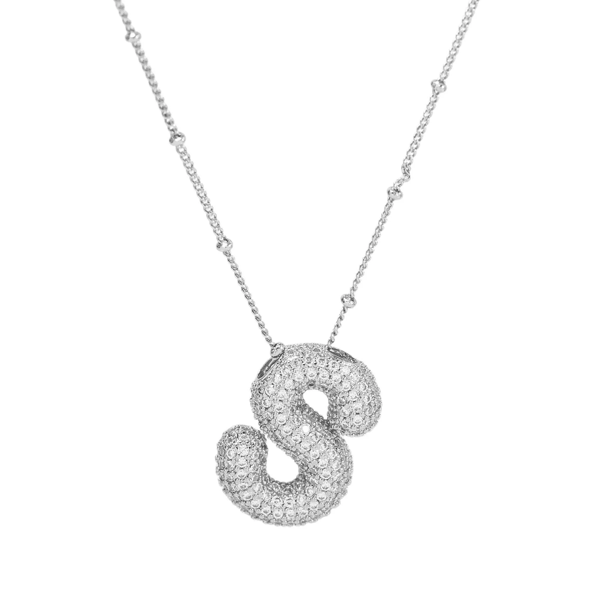 Initial CZ Balloon Bubble Sterling Silver Necklace: C