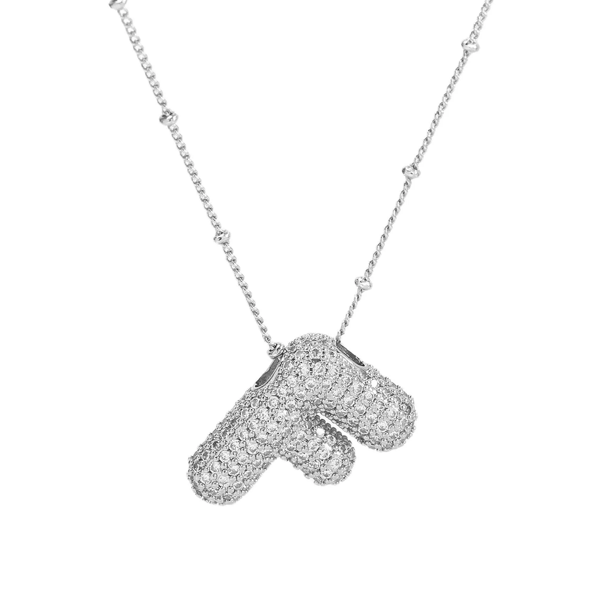 Initial CZ Balloon Bubble Sterling Silver Necklace: C