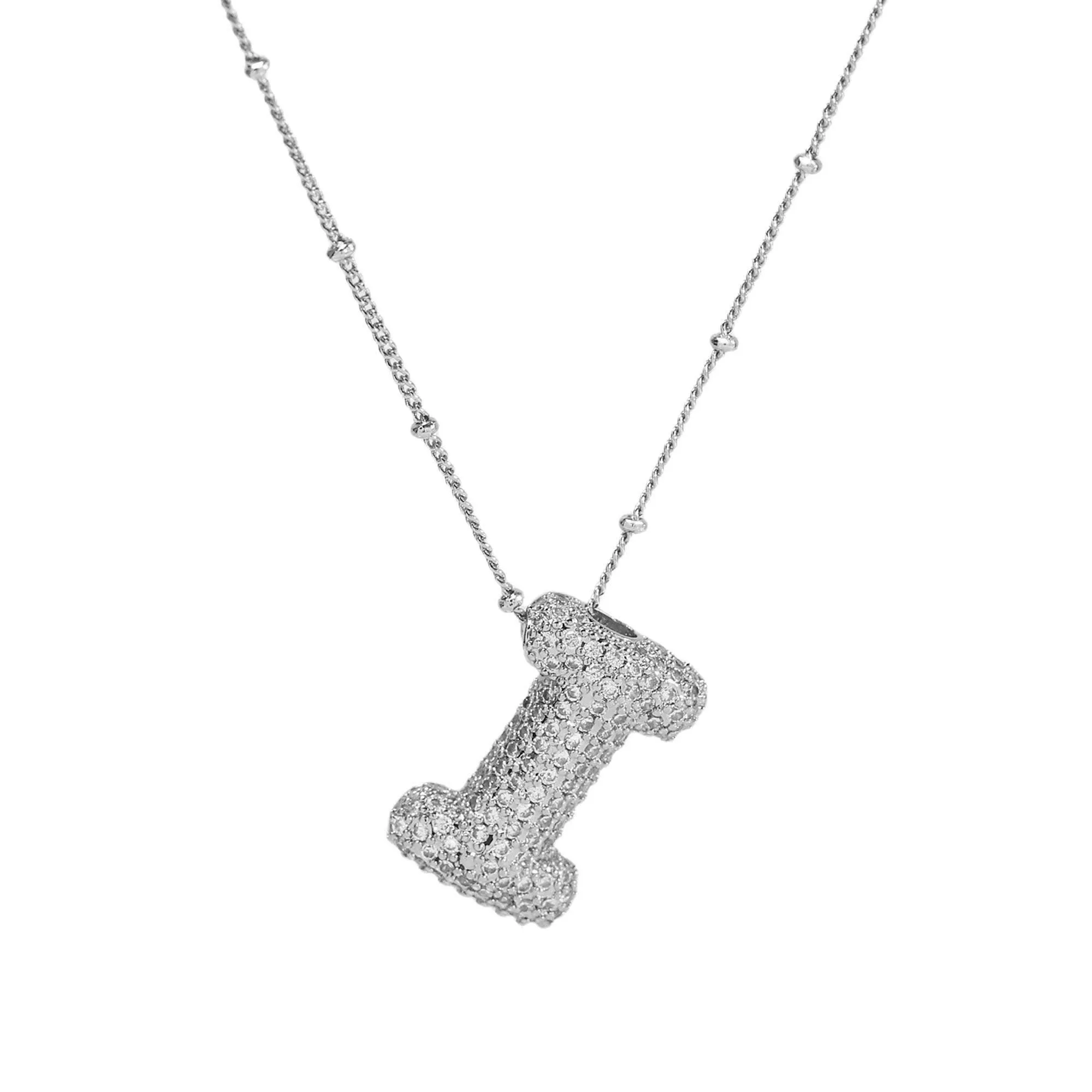 Initial CZ Balloon Bubble Sterling Silver Necklace: C