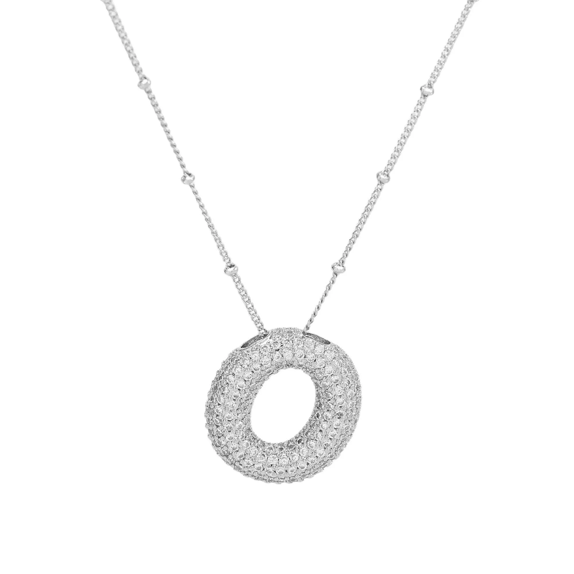 Initial CZ Balloon Bubble Sterling Silver Necklace: C
