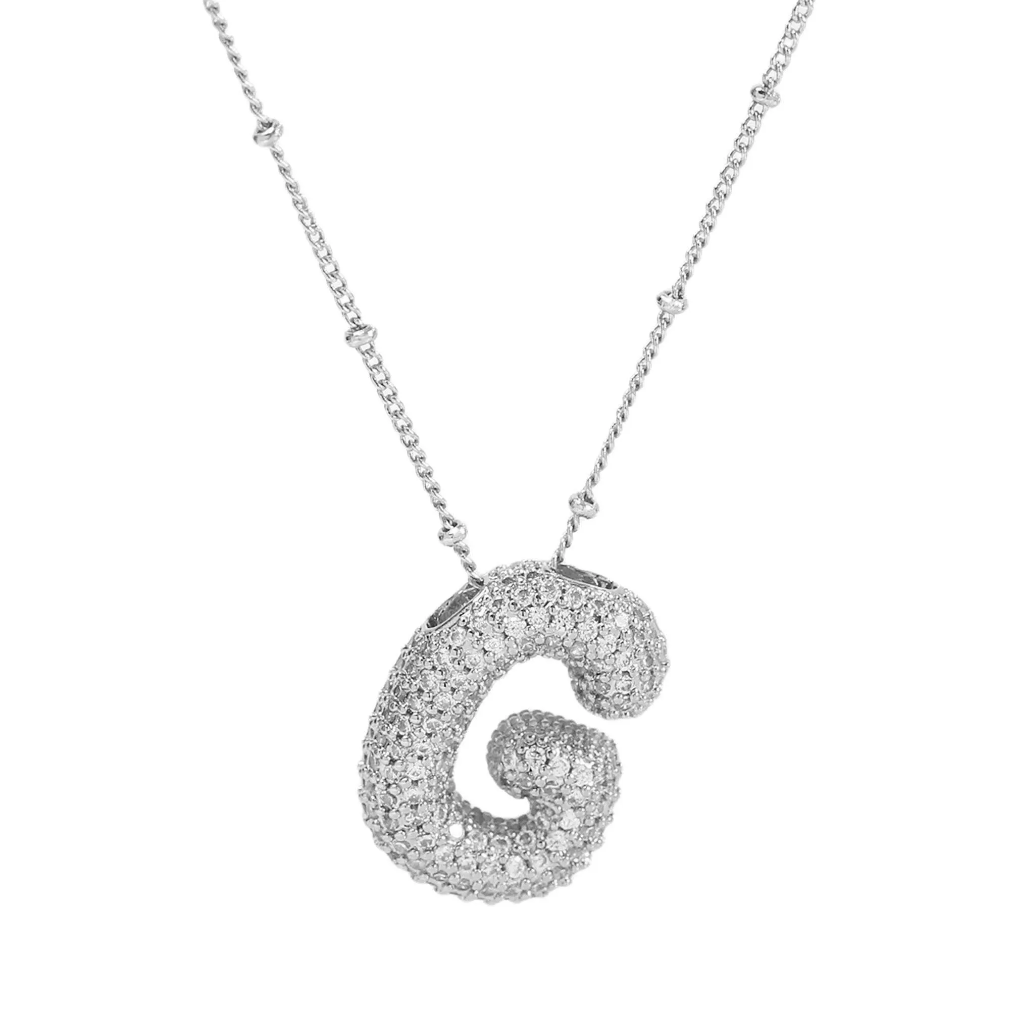 Initial CZ Balloon Bubble Sterling Silver Necklace: C
