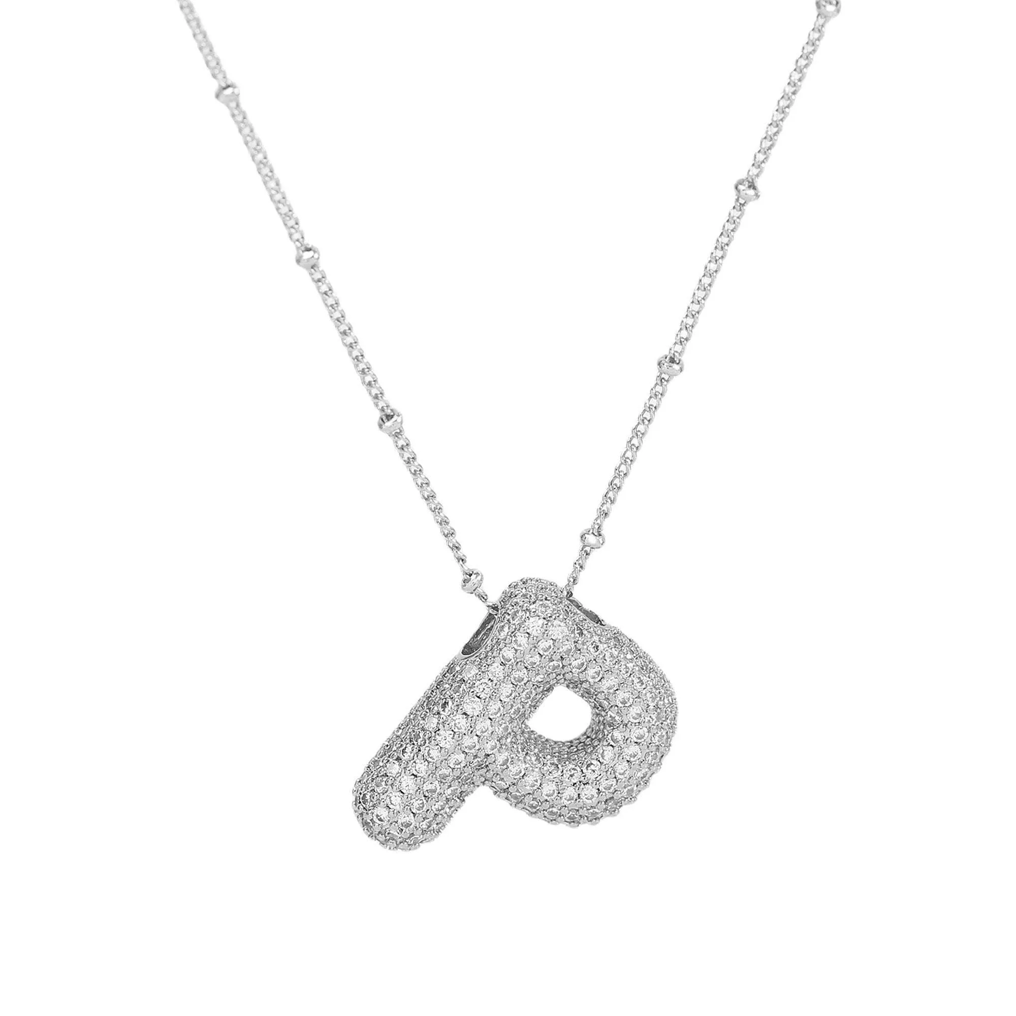 Initial CZ Balloon Bubble Sterling Silver Necklace: C