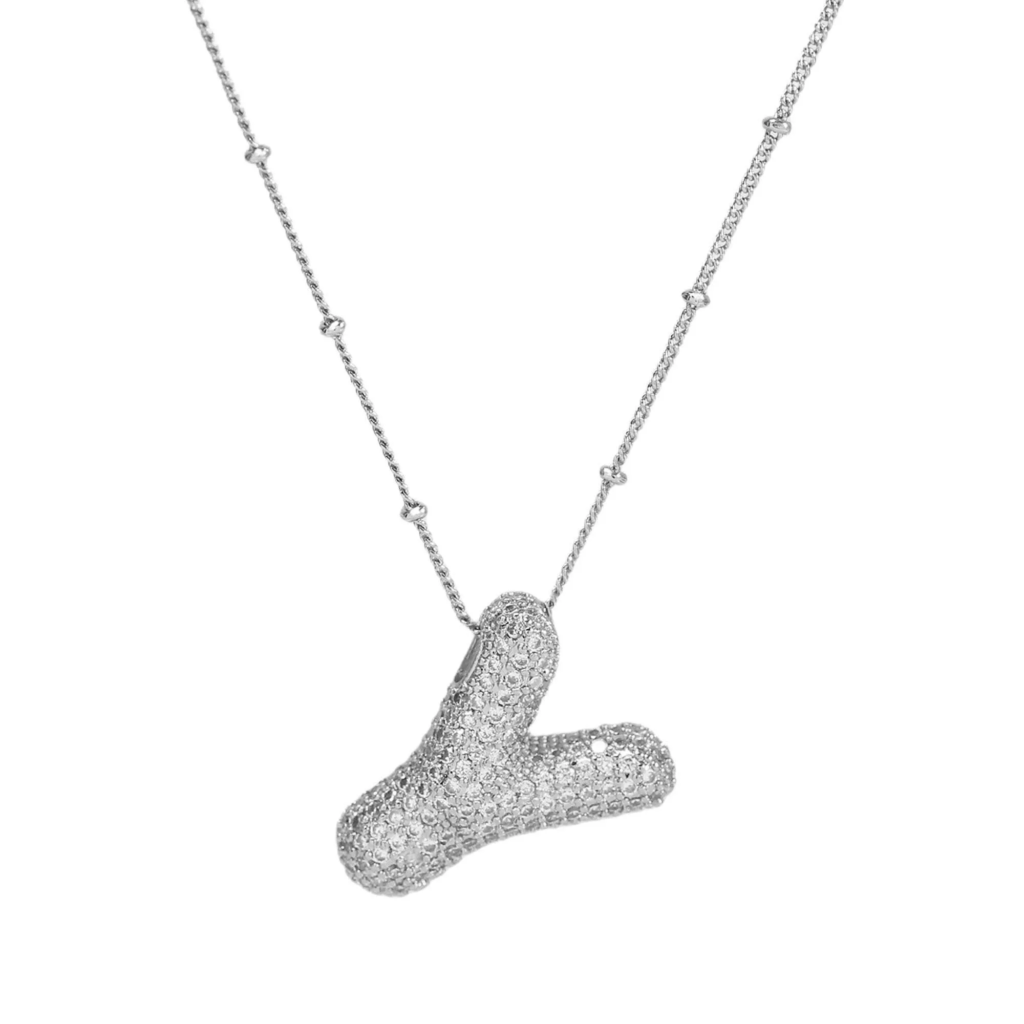 Initial CZ Balloon Bubble Sterling Silver Necklace: C