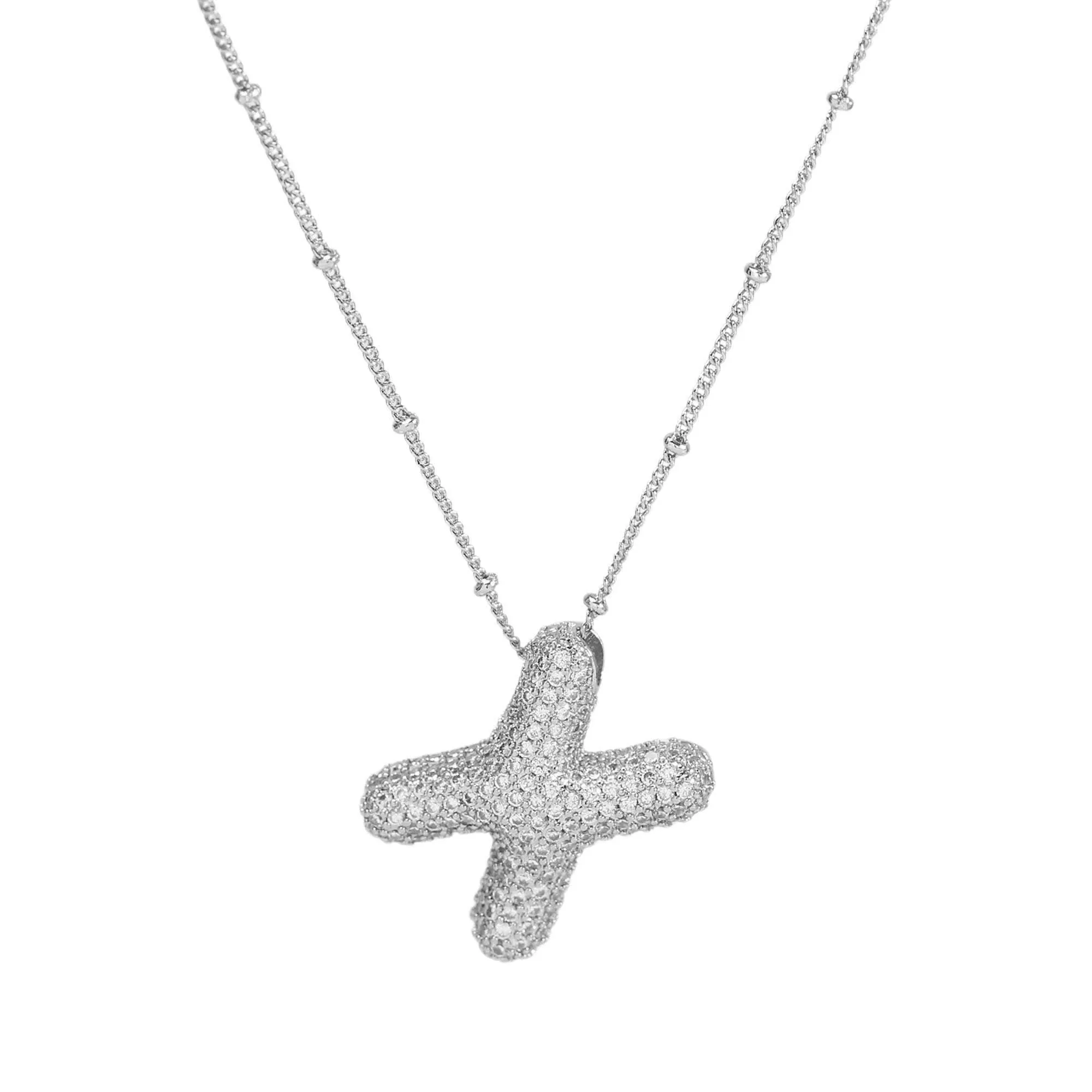 Initial CZ Balloon Bubble Sterling Silver Necklace: C