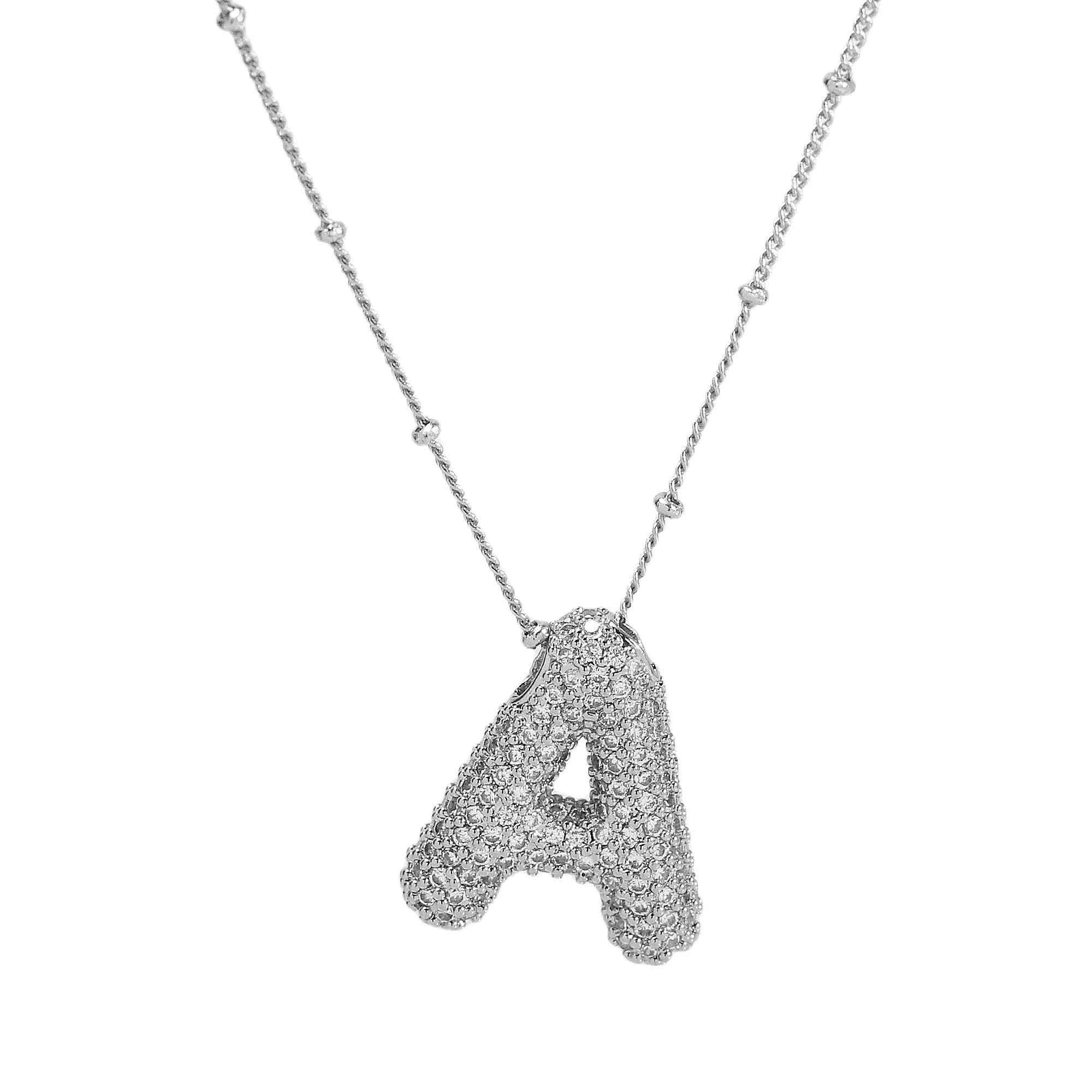 Initial CZ Balloon Bubble Sterling Silver Necklace: C