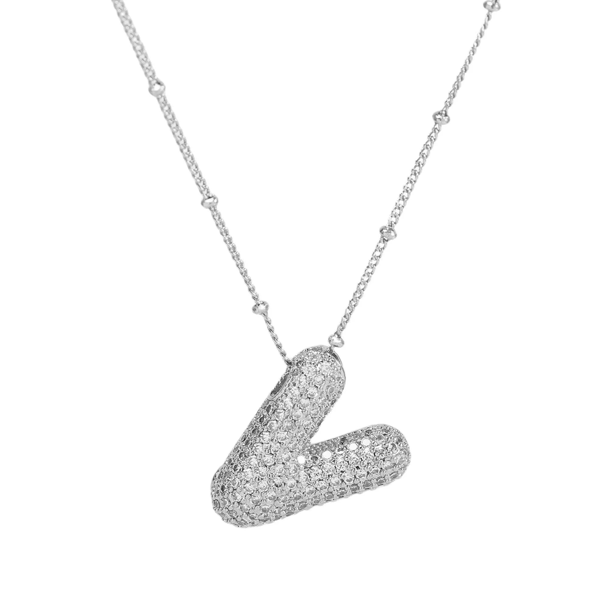 Initial CZ Balloon Bubble Sterling Silver Necklace: C