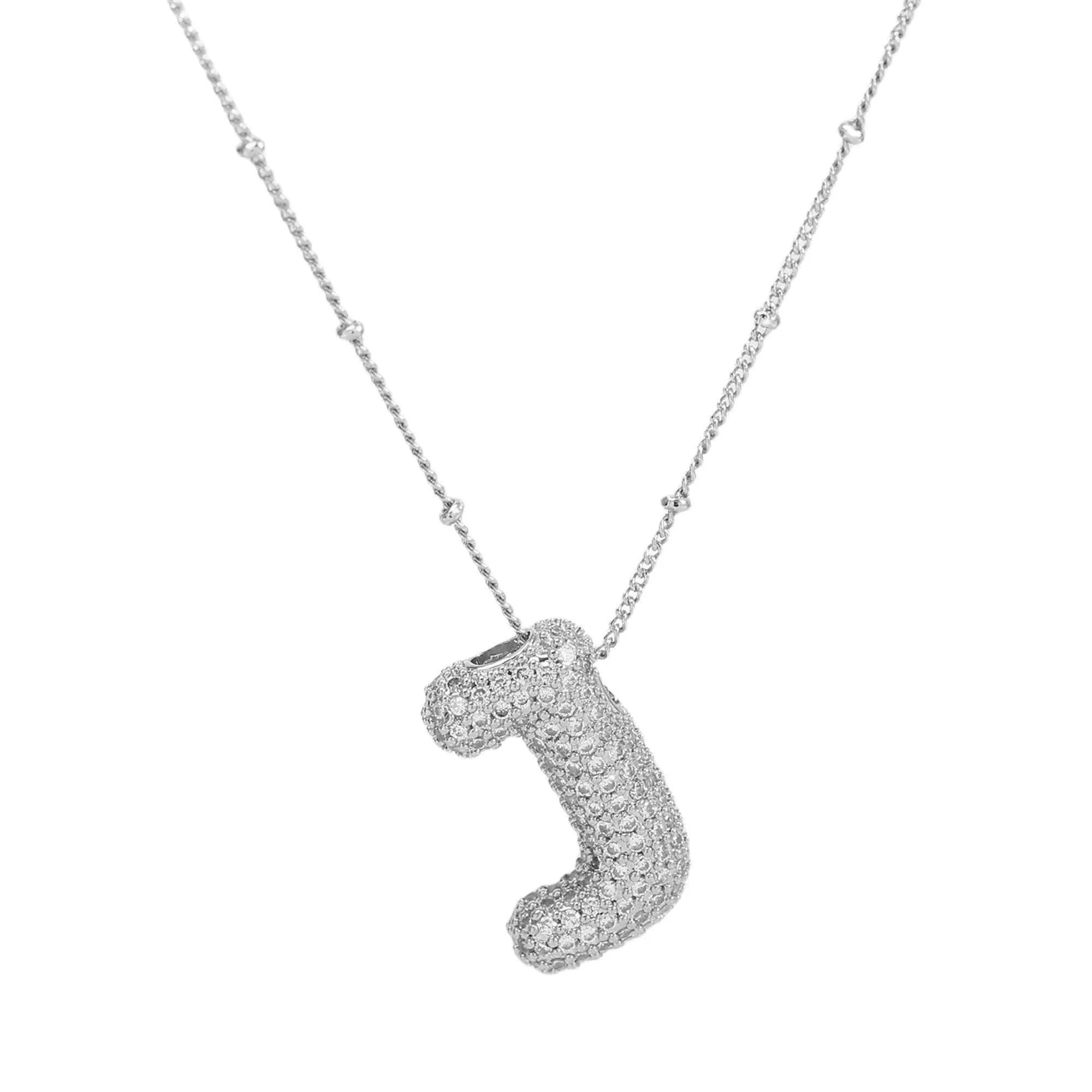 Initial CZ Balloon Bubble Sterling Silver Necklace: C