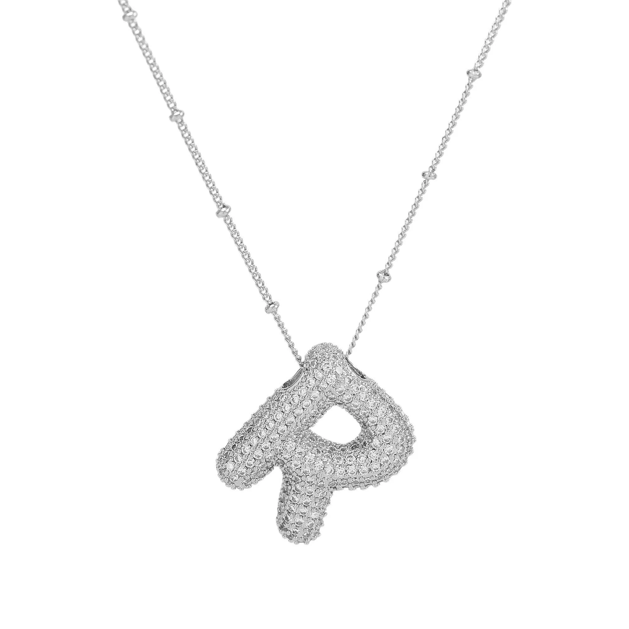 Initial CZ Balloon Bubble Sterling Silver Necklace: C