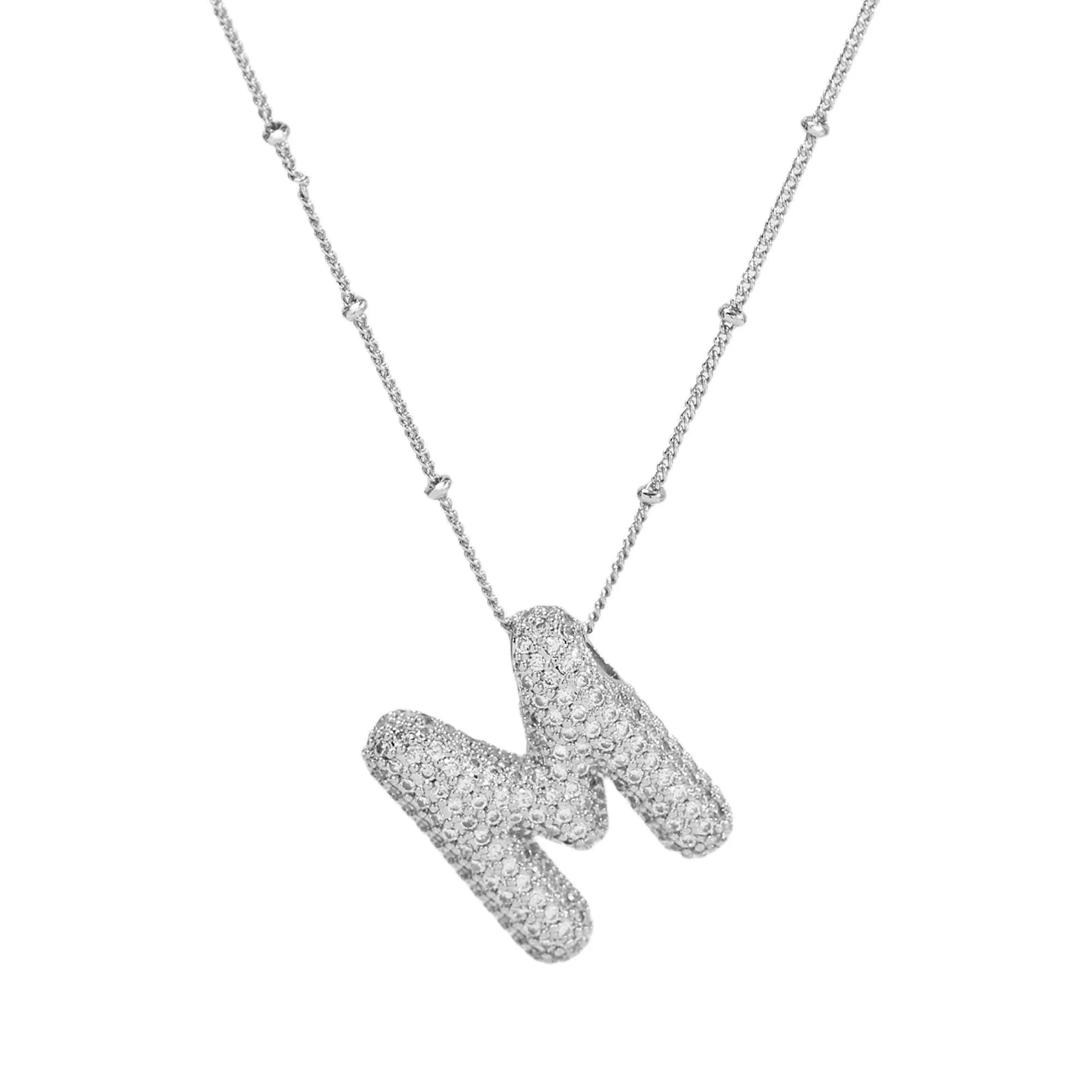 Initial CZ Balloon Bubble Sterling Silver Necklace: C