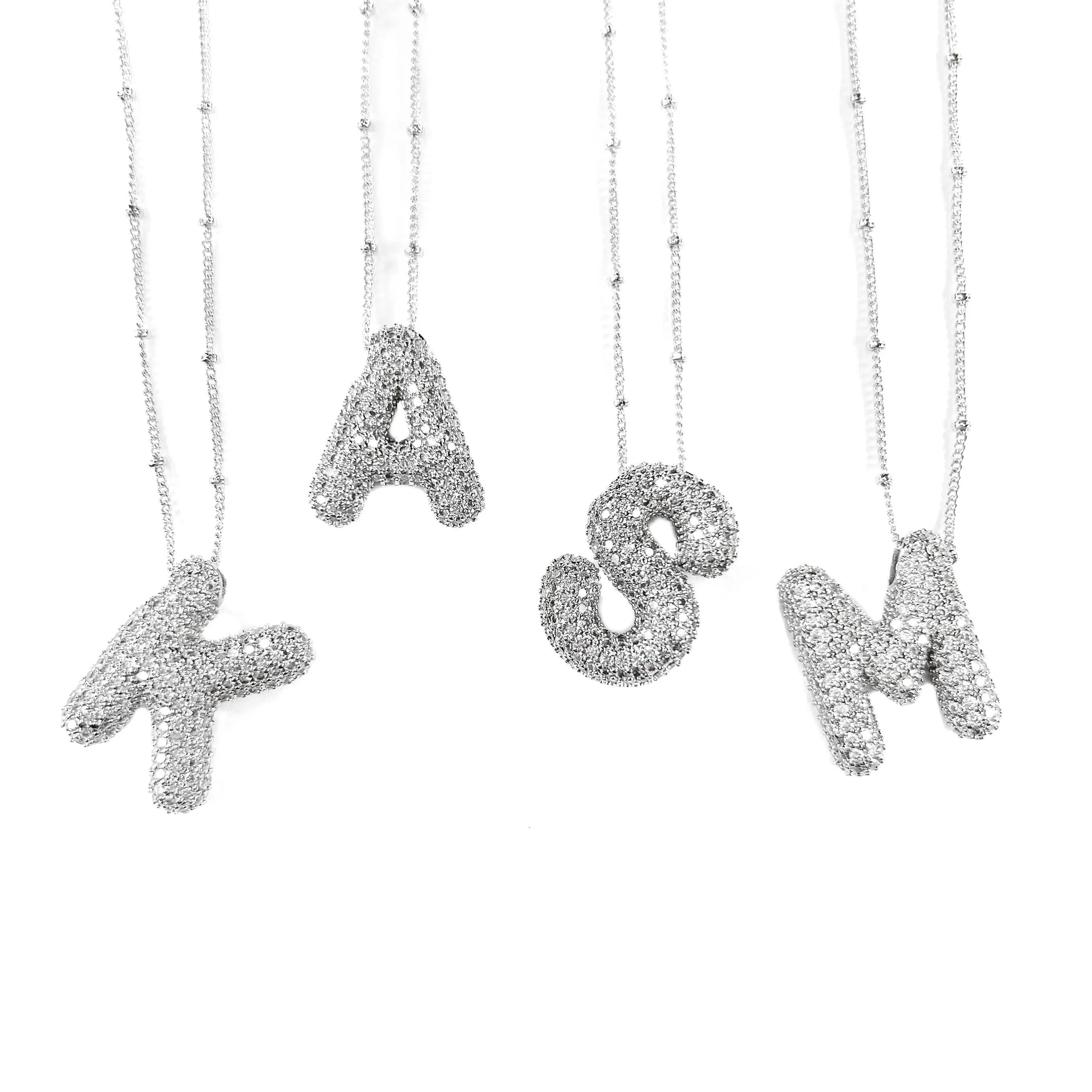 Initial CZ Balloon Bubble Sterling Silver Necklace: C