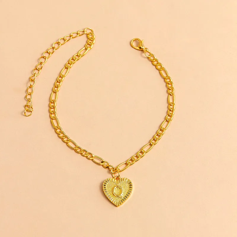 Initial Letter Anklet Gold Color Heart Pendant Foot Bracelets Women