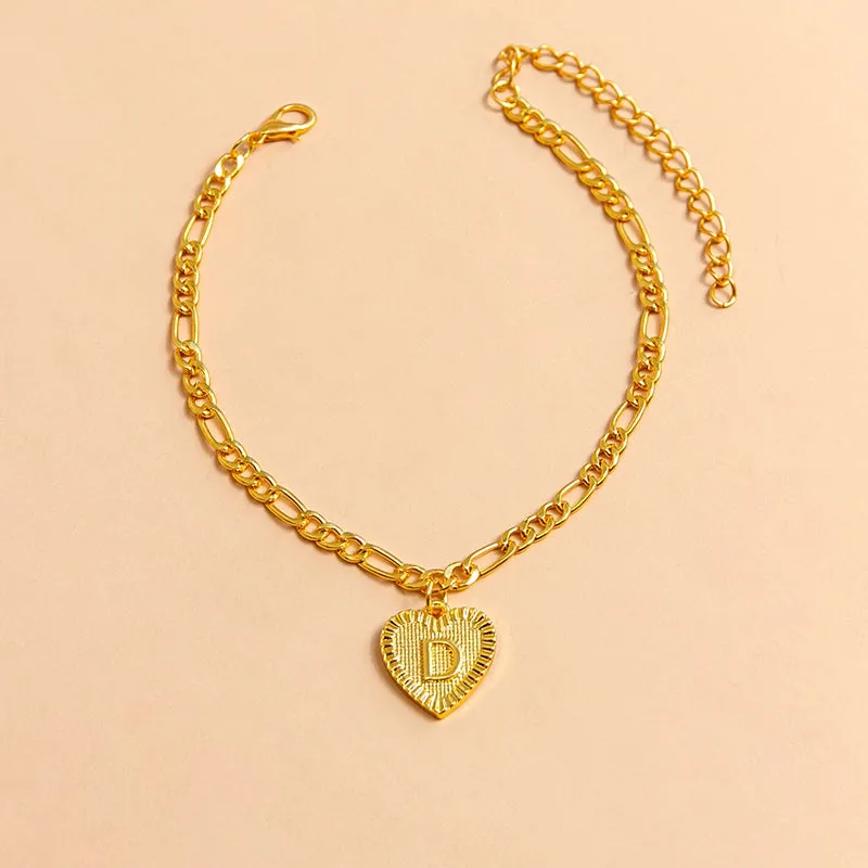Initial Letter Anklet Gold Color Heart Pendant Foot Bracelets Women