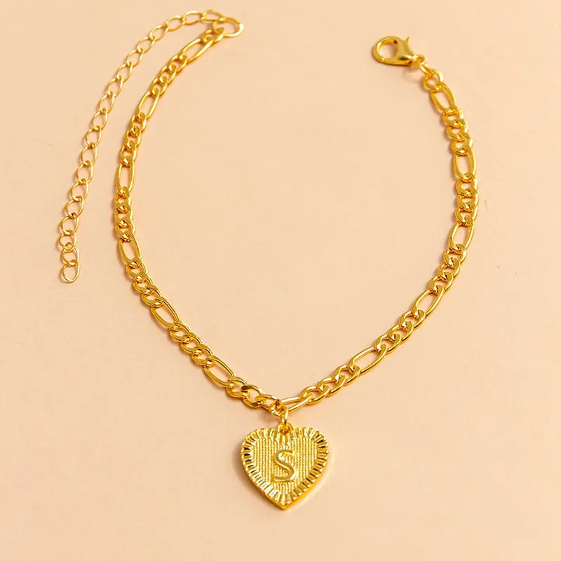 Initial Letter Anklet Gold Color Heart Pendant Foot Bracelets Women