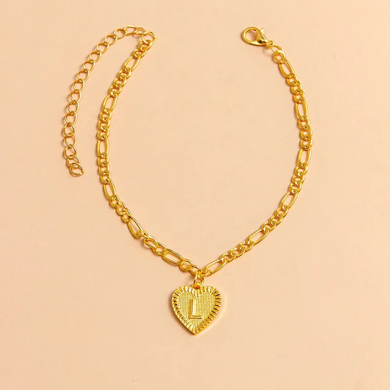 Initial Letter Anklet Gold Color Heart Pendant Foot Bracelets Women
