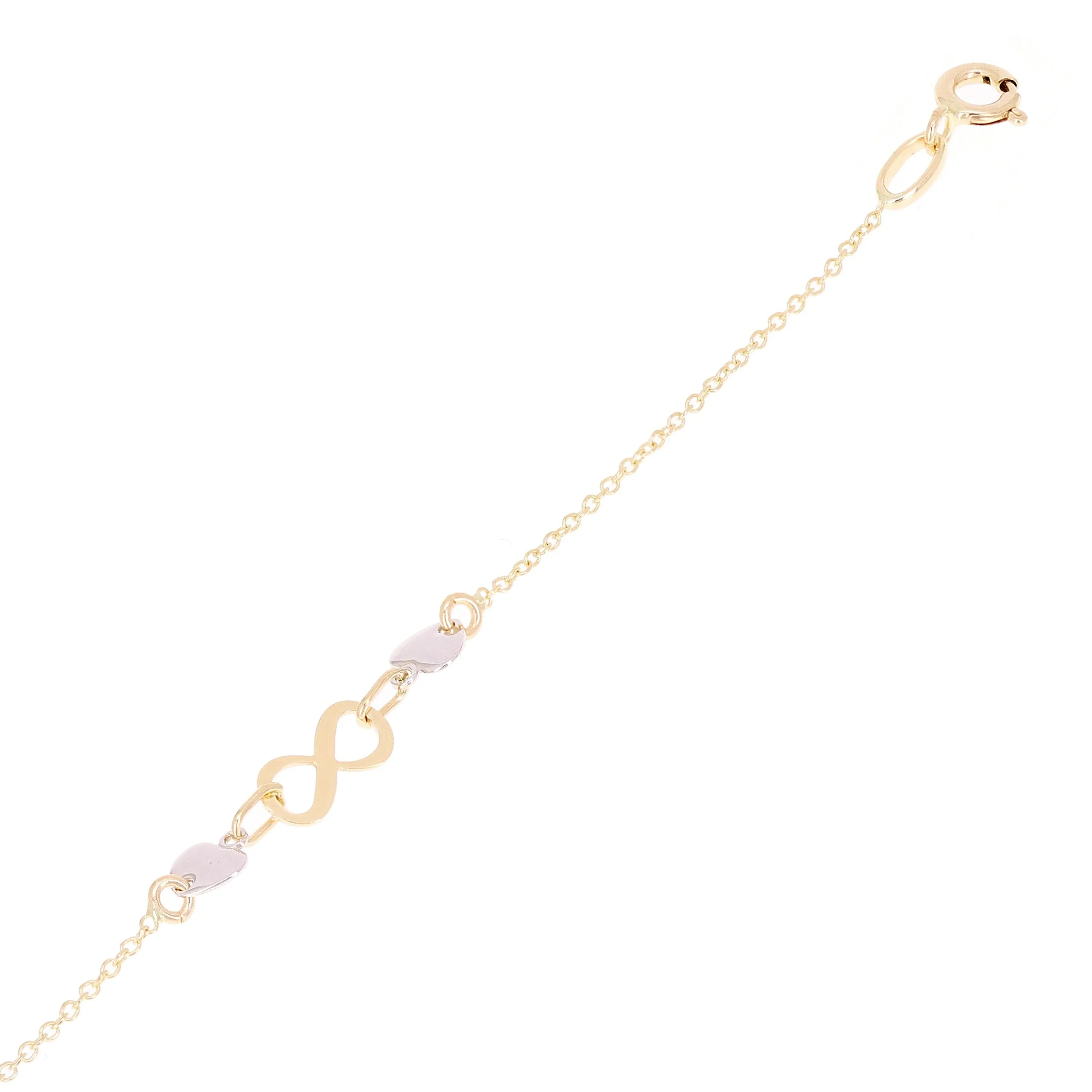 Italian 14k Two Tone Gold Infinity & Heart Link Anklet Bracelet 10" 2 grams