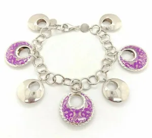 Italian 14k White Gold Fancy Round Charm Bracelet 7.5" 20.9 grams