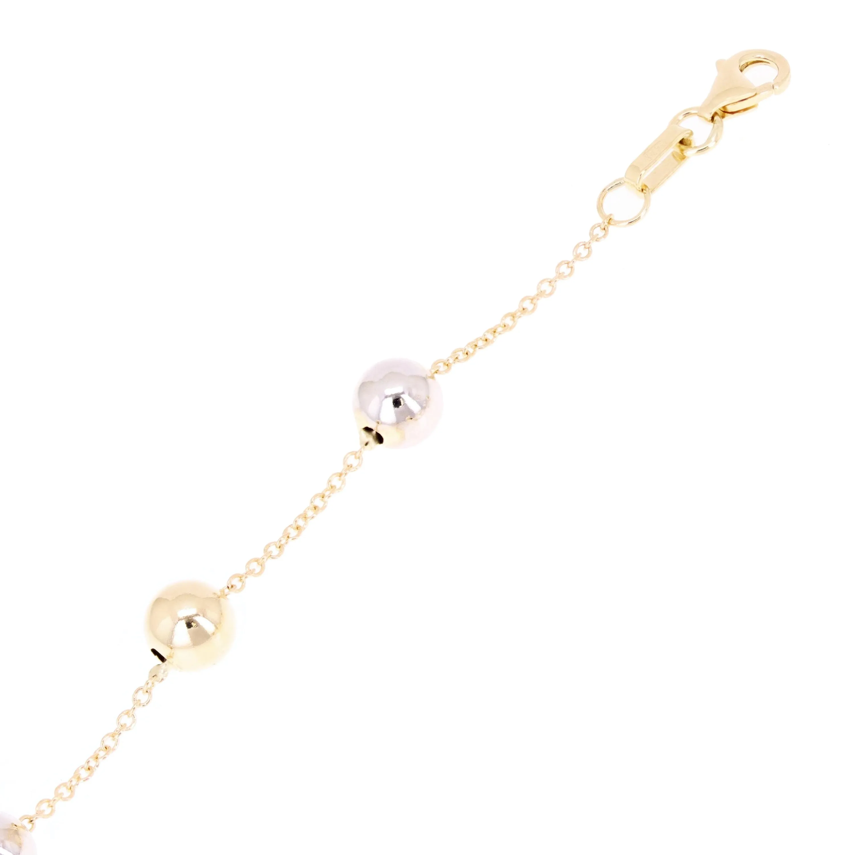 Italian 14k Yellow & White Gold Ball Bead Station Bracelet 7.5" 6mm 2.2 grams
