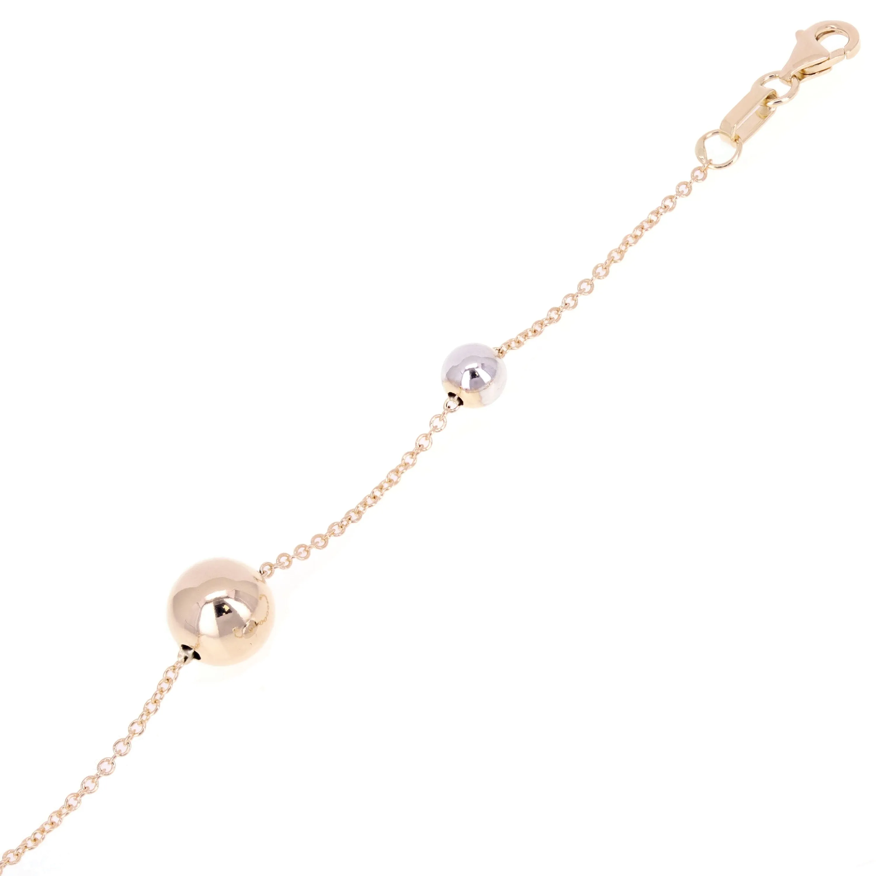 Italian 14k Yellow & White Gold Ball Bead Station Chain Bracelet 8mm 8.25" 2gram