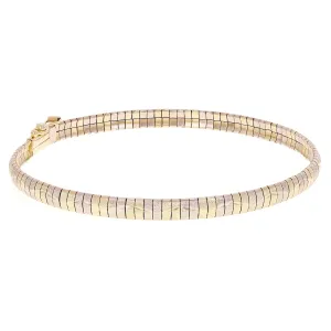 Italian 14k Yellow & White Gold Diamond Cut Omega Bangle Bracelet 7" 4.1mm 9.3g