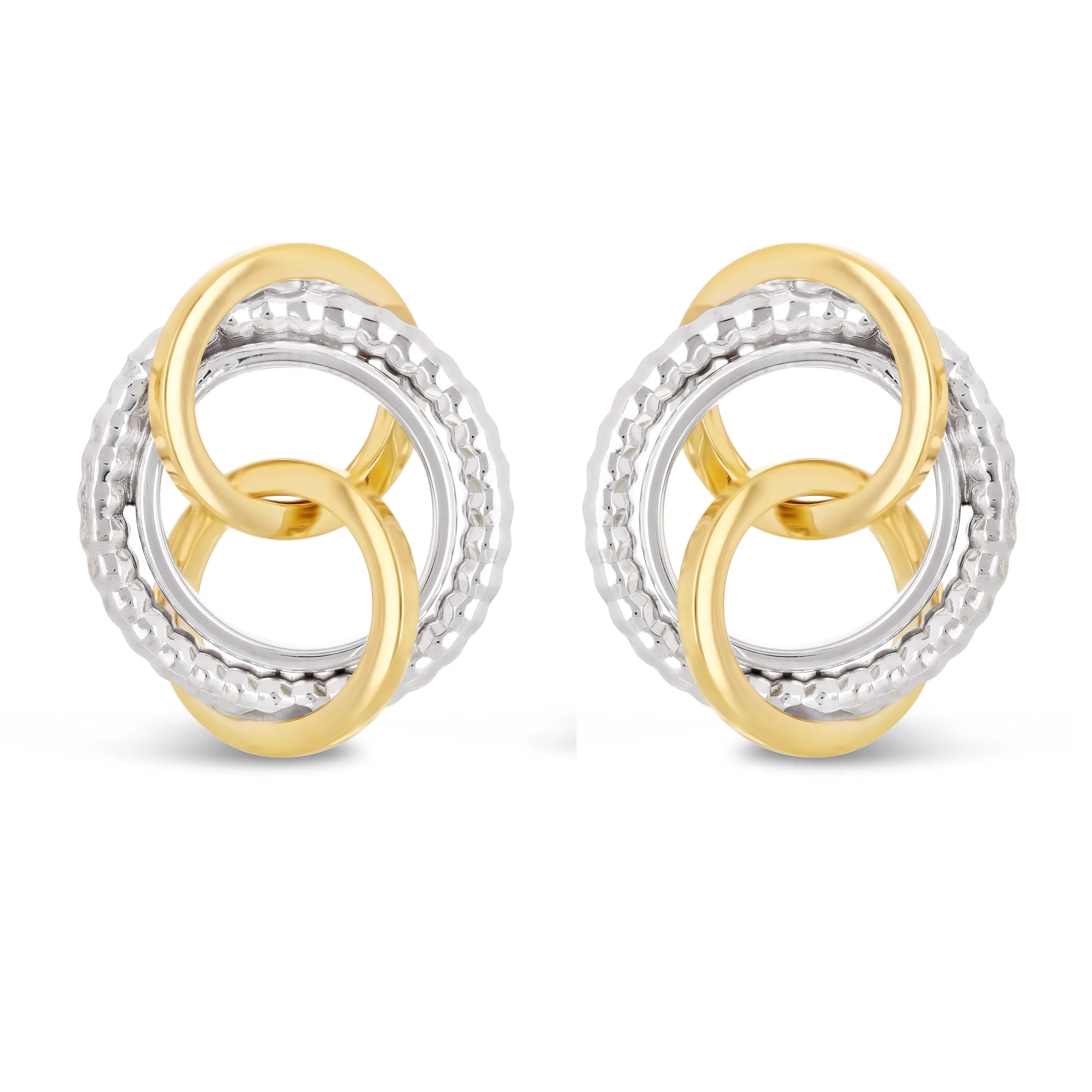 Italian 14k Yellow & White Gold Rope Eternity Circle Love Knot Stud Earrings