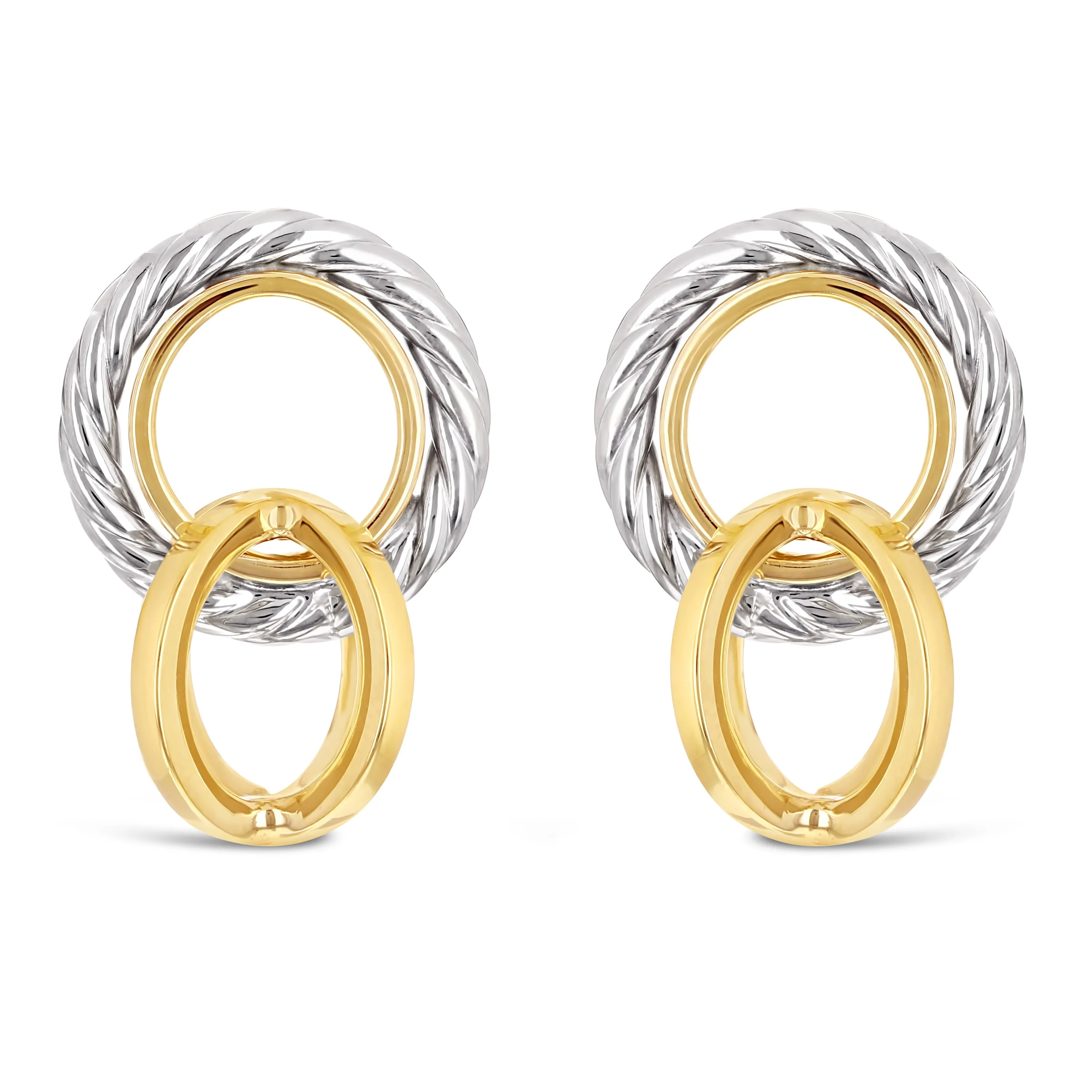 Italian 14k Yellow & White Gold Rope Eternity Circle Love Knot Stud Earrings