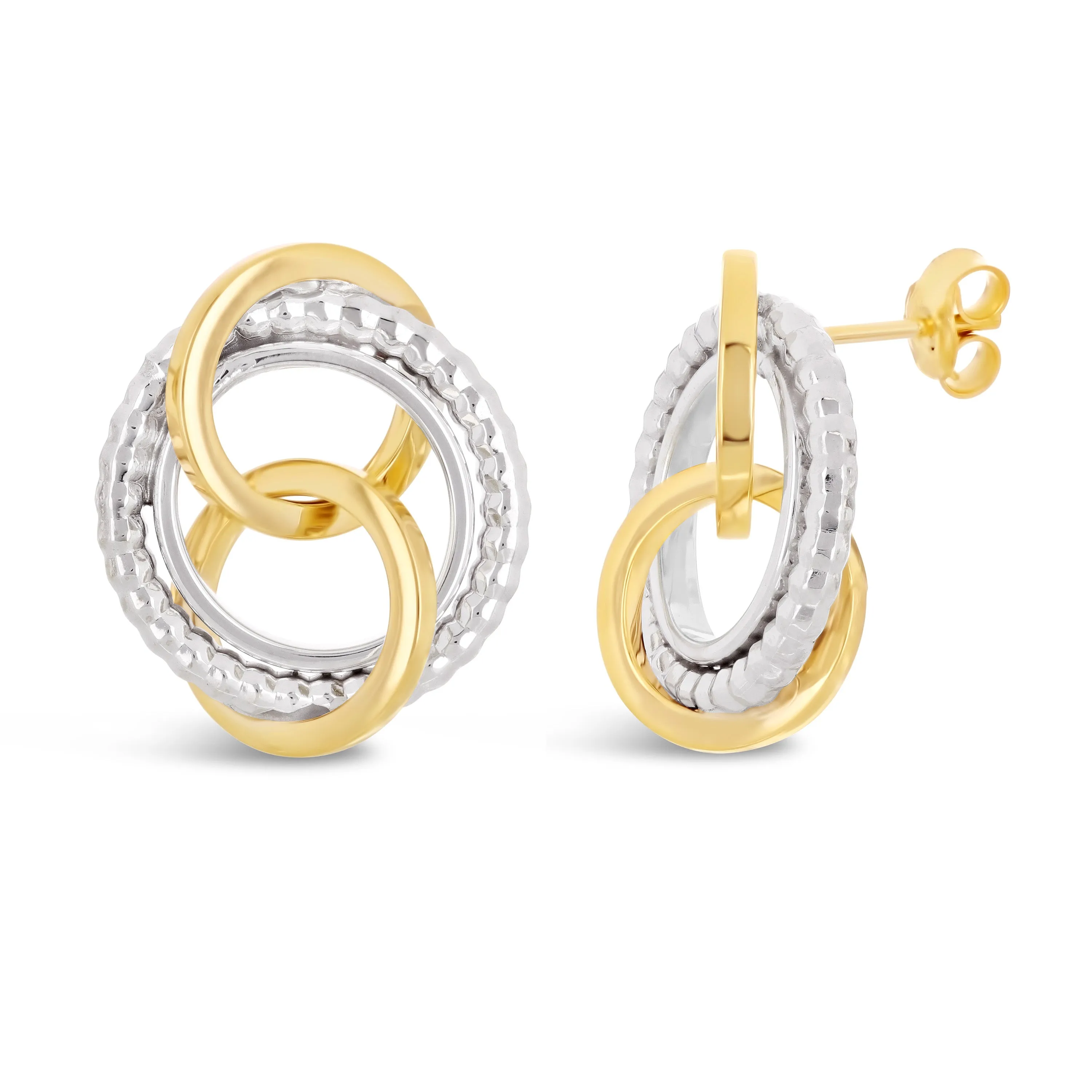 Italian 14k Yellow & White Gold Rope Eternity Circle Love Knot Stud Earrings