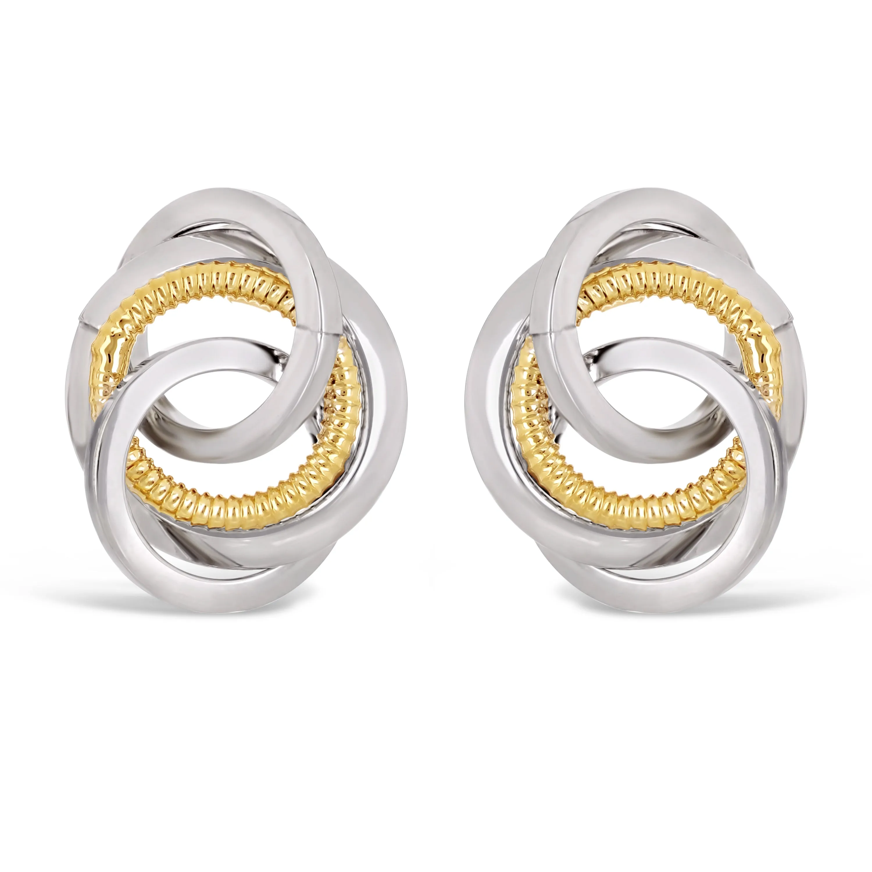 Italian 14k Yellow & White Gold Rope Eternity Circle Love Knot Stud Earrings