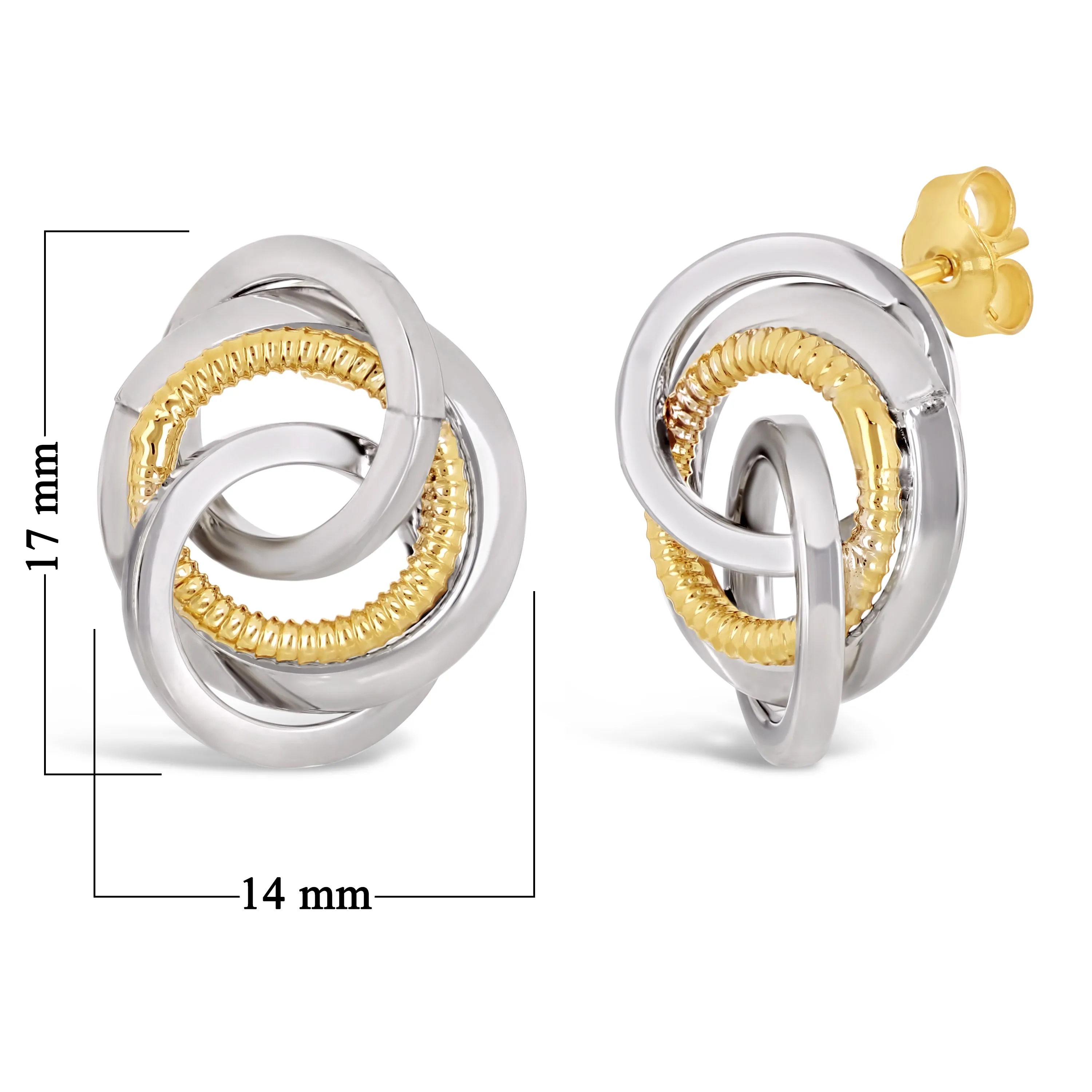 Italian 14k Yellow & White Gold Rope Eternity Circle Love Knot Stud Earrings