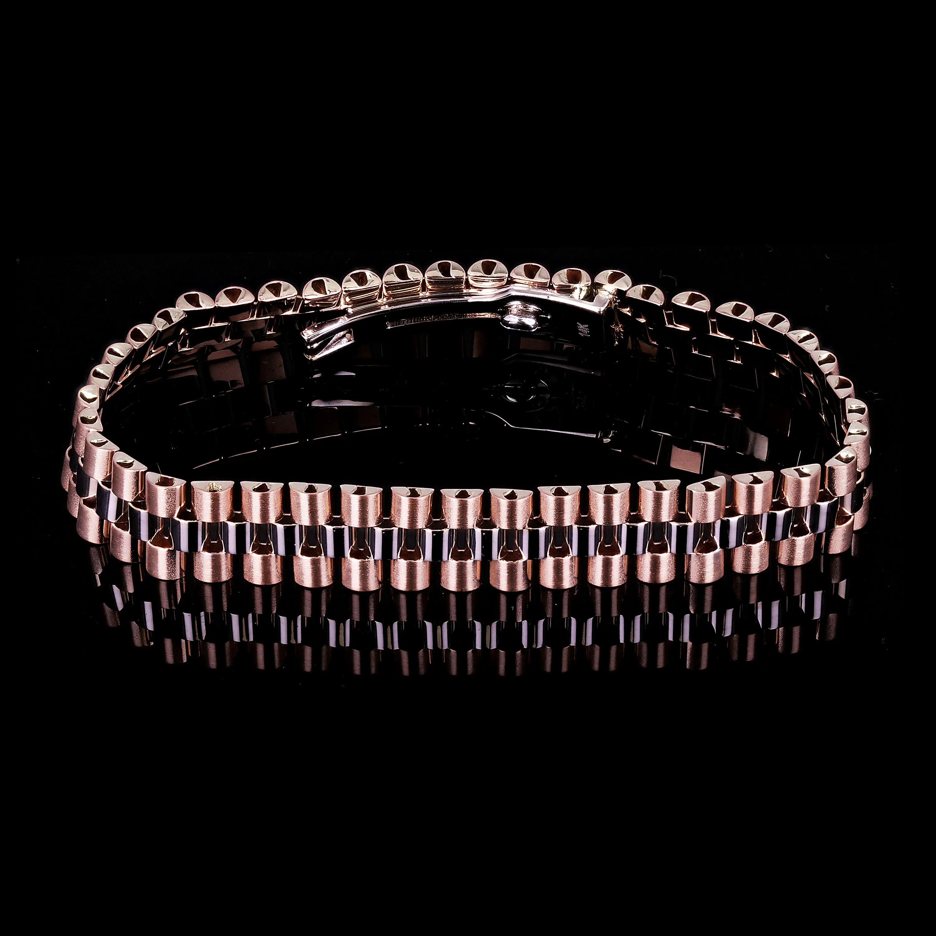 Italian 14k Yellow & White or White & Rose Gold Watch Link Bracelet 8" 11mm