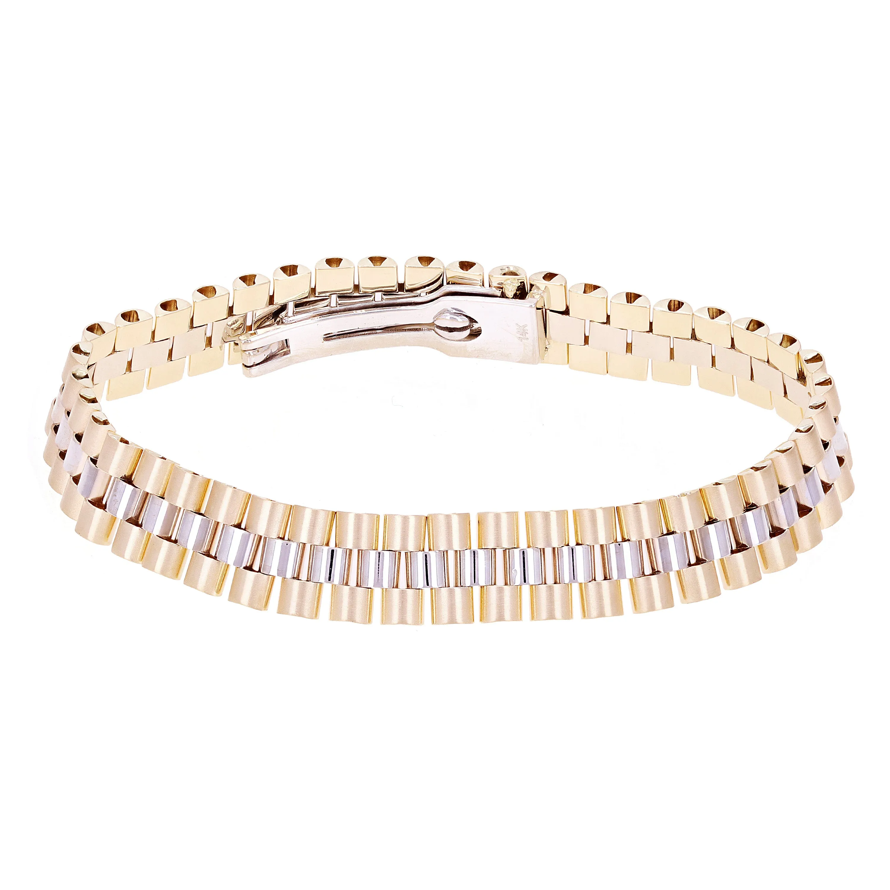 Italian 14k Yellow & White or White & Rose Gold Watch Link Bracelet 8" 11mm