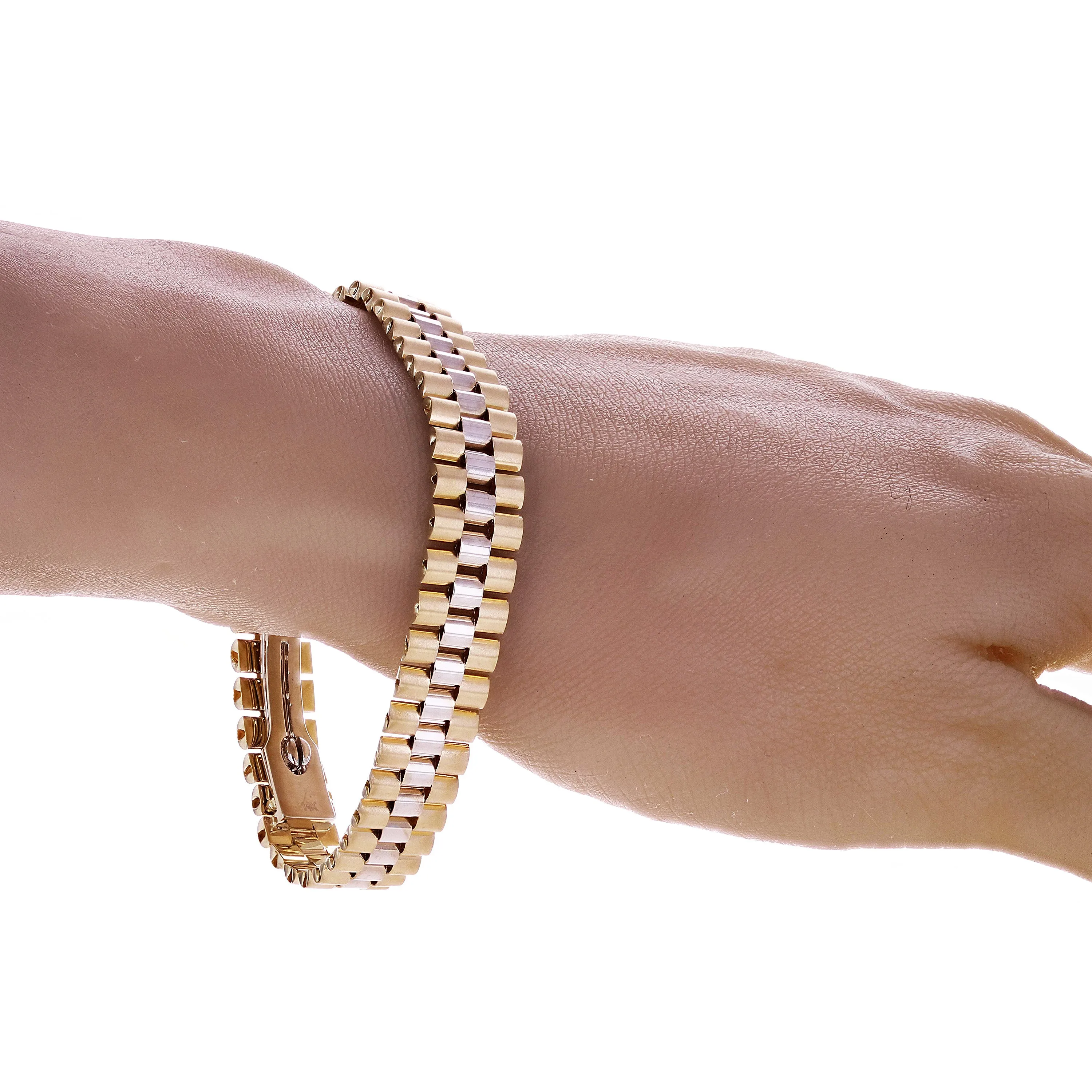 Italian 14k Yellow & White or White & Rose Gold Watch Link Bracelet 8" 11mm