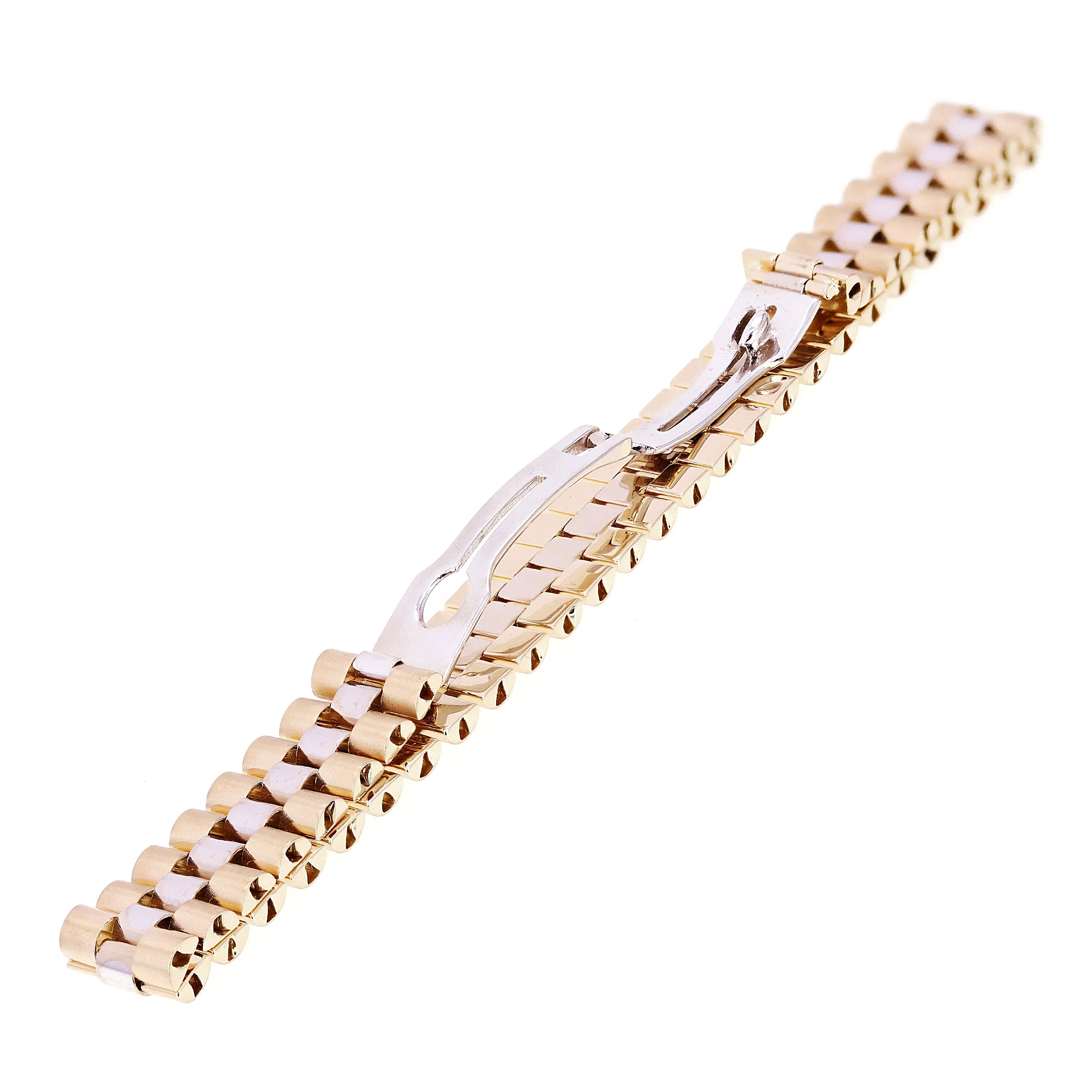 Italian 14k Yellow & White or White & Rose Gold Watch Link Bracelet 8" 11mm